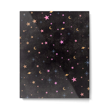Spaces pattern with colourful stars moons and planets  Metal Print | TeksDecor