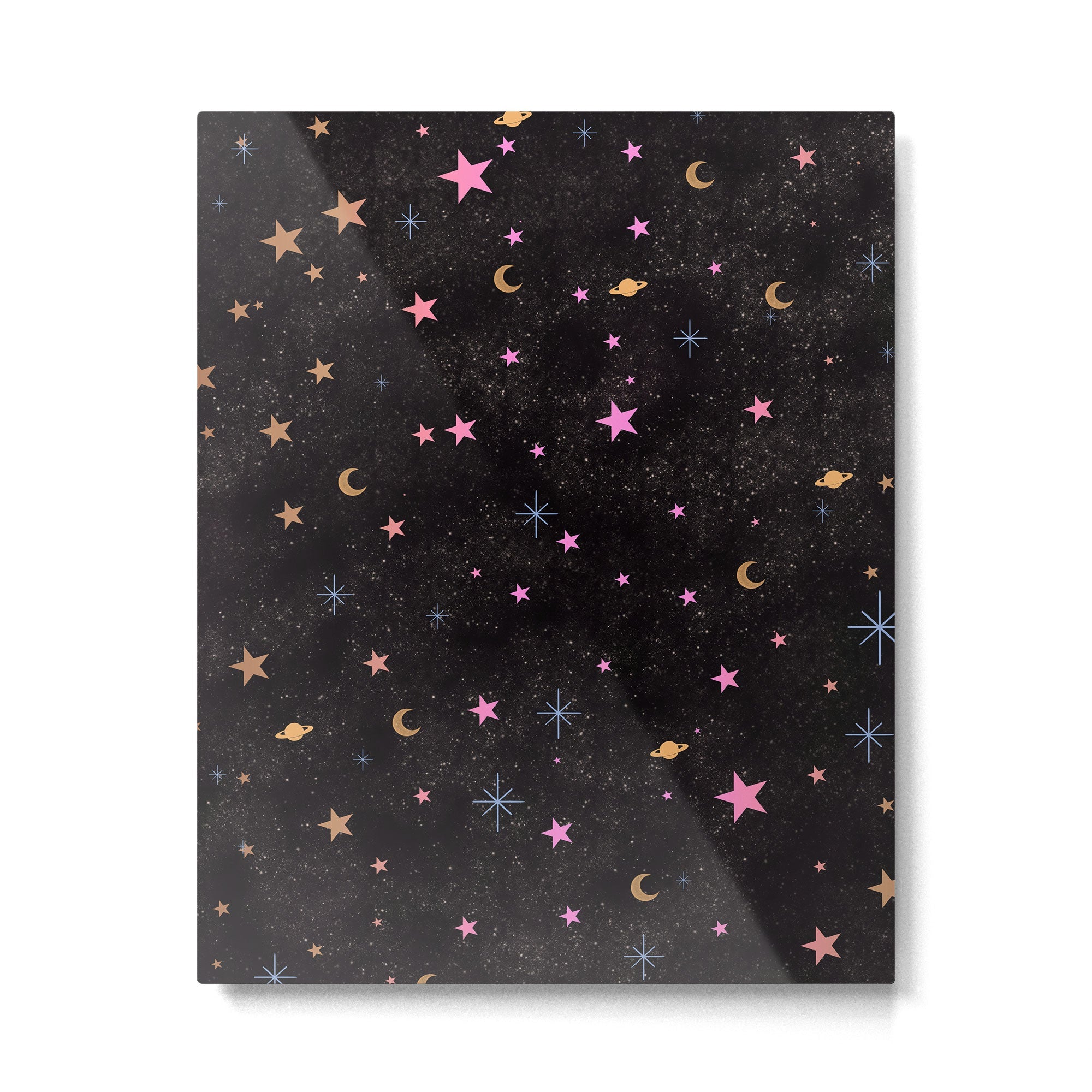 Spaces pattern with colourful stars moons and planets  Metal Print | TeksDecor
