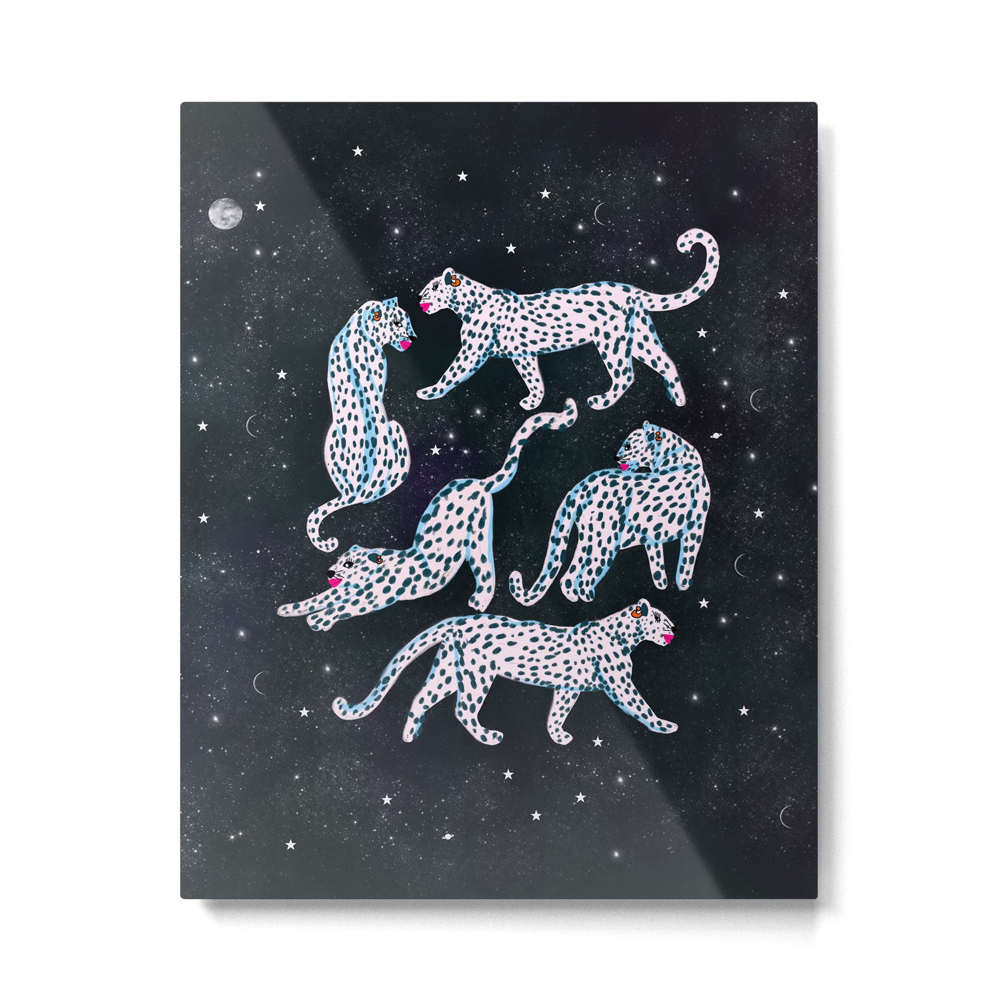 White leopards in space  Metal Print | TeksDecor