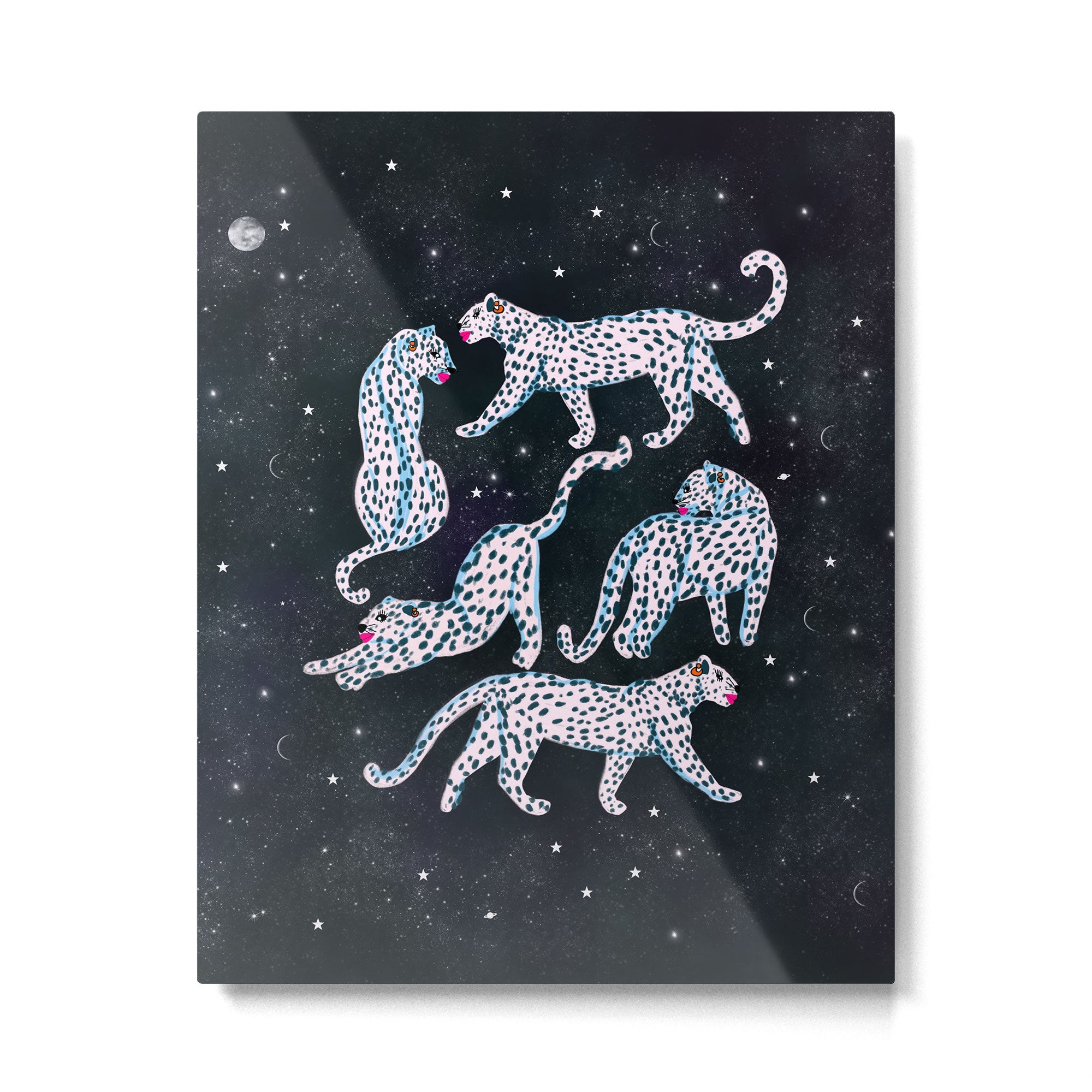 White leopards in space  Metal Print | TeksDecor