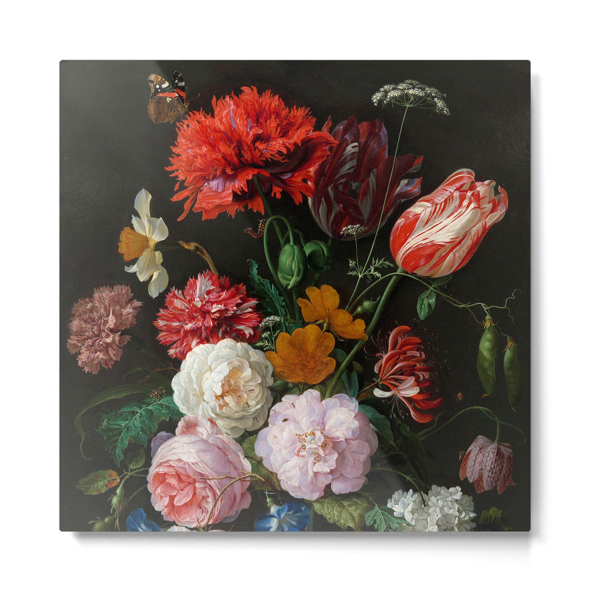 Jan Davidsz. de Heem "Still Life with Flowers in a Glass Vase" Metal Print | TeksDecor