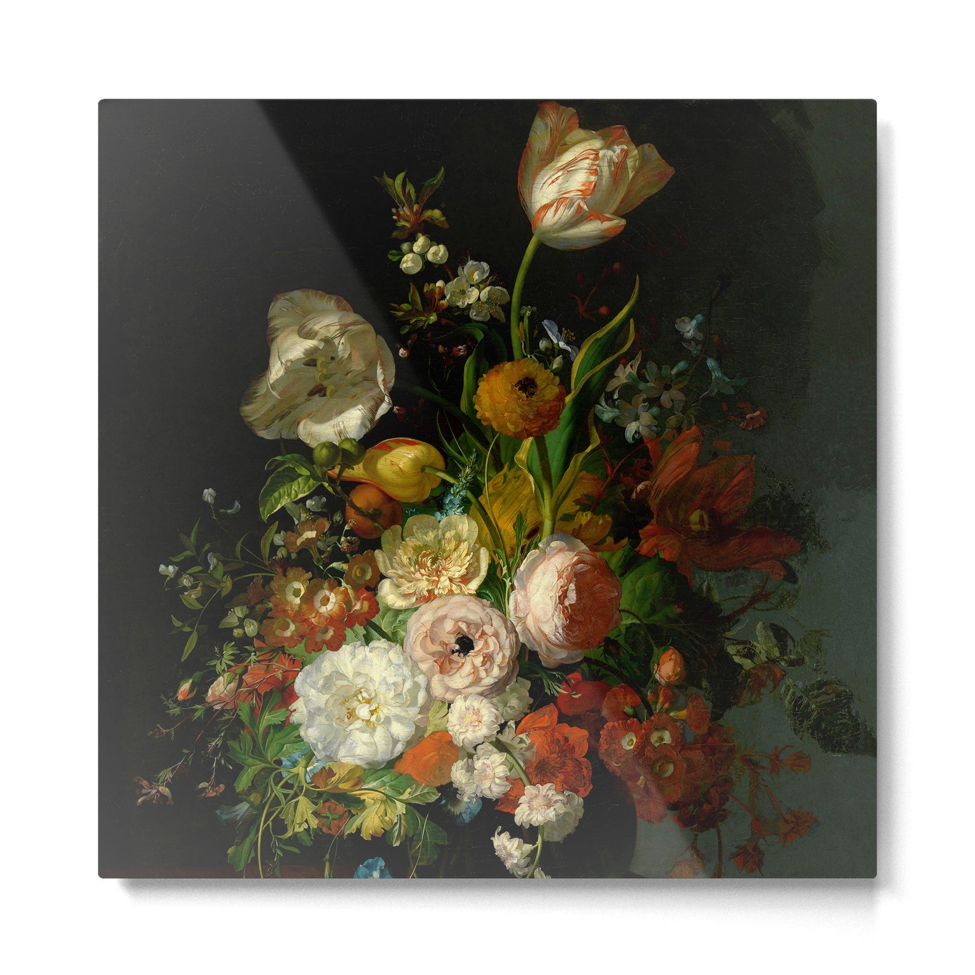 Rachel Ruysch "Still Life with Flowers in a Glass Vase" Metal Print | TeksDecor