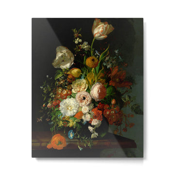 Rachel Ruysch "Still Life with Flowers in a Glass Vase" Metal Print | TeksDecor