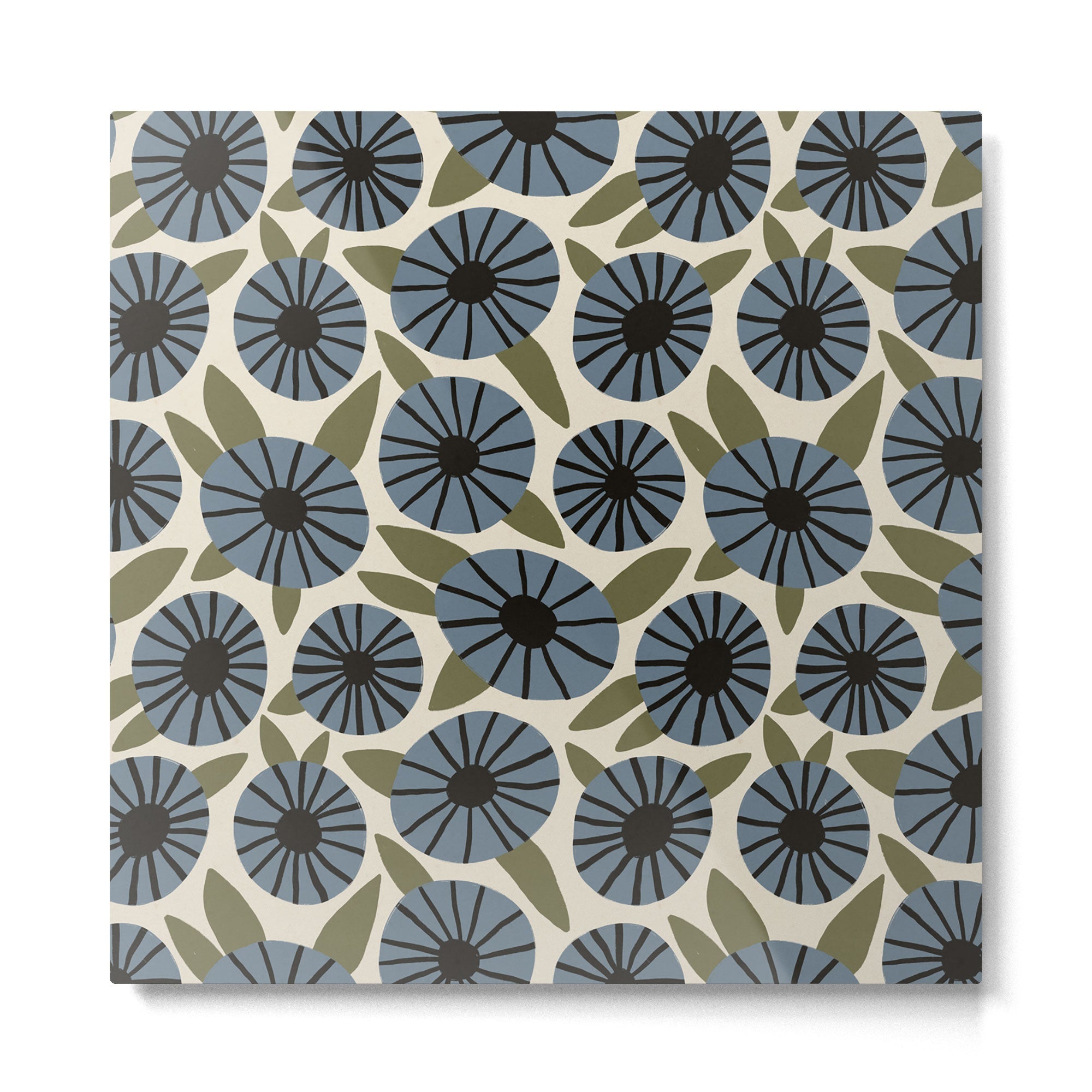 Floral Pattern / Slate Blue & Green Metal Print | TeksDecor