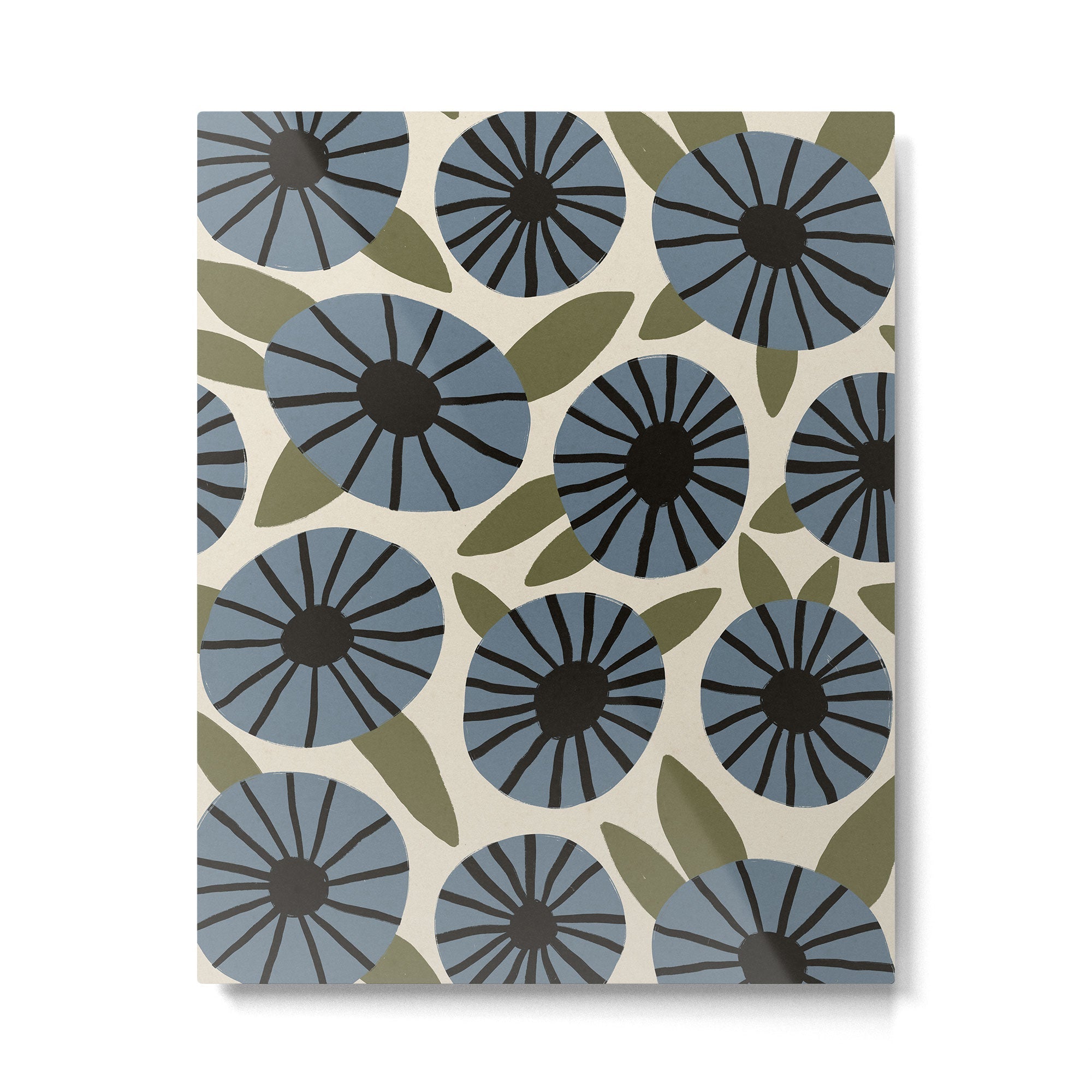 Floral Pattern / Slate Blue & Green Metal Print | TeksDecor