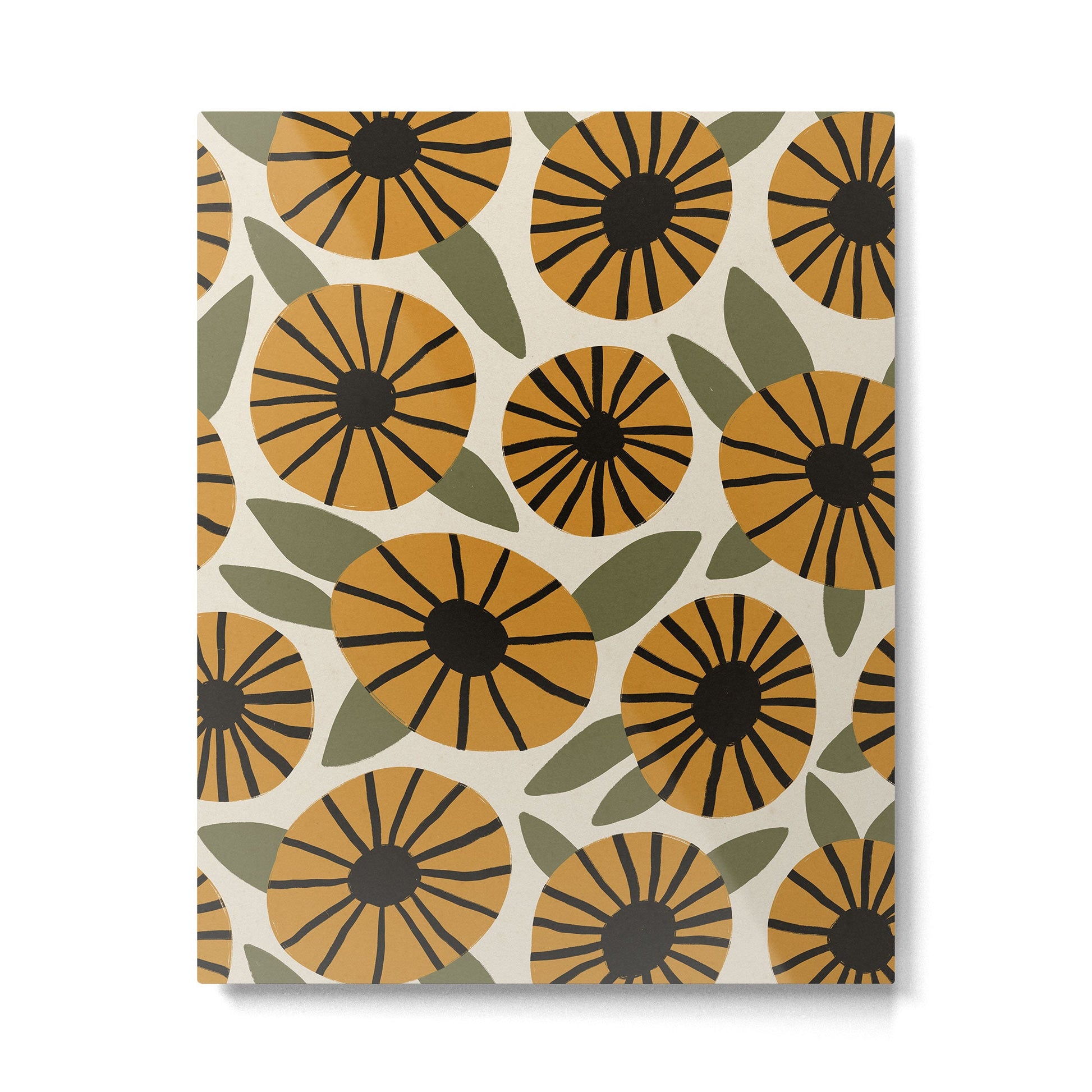 Floral Pattern / Turmeric Yellow & Green Metal Print | TeksDecor