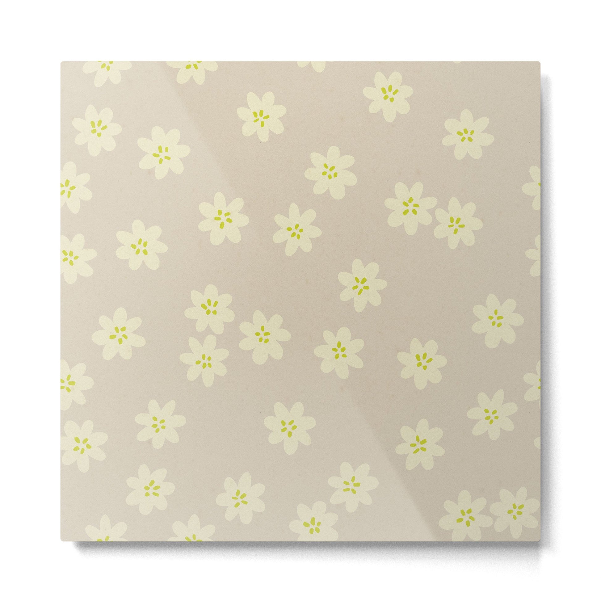 Tiny Flowers / Beige & Lime Metal Print | TeksDecor