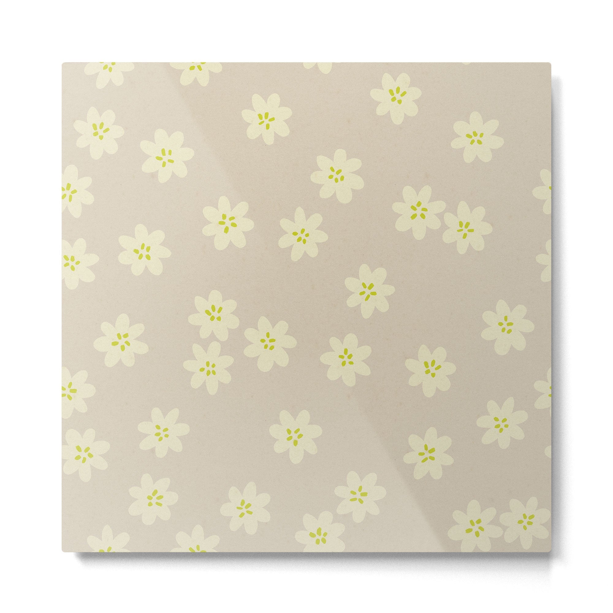 Tiny Flowers / Beige & Lime Metal Print | TeksDecor