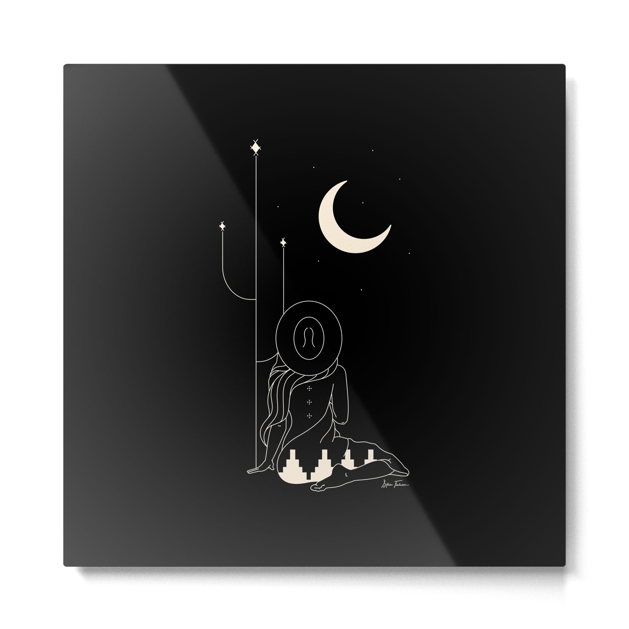 Talking to the Moon - Black and White Metal Print | TeksDecor