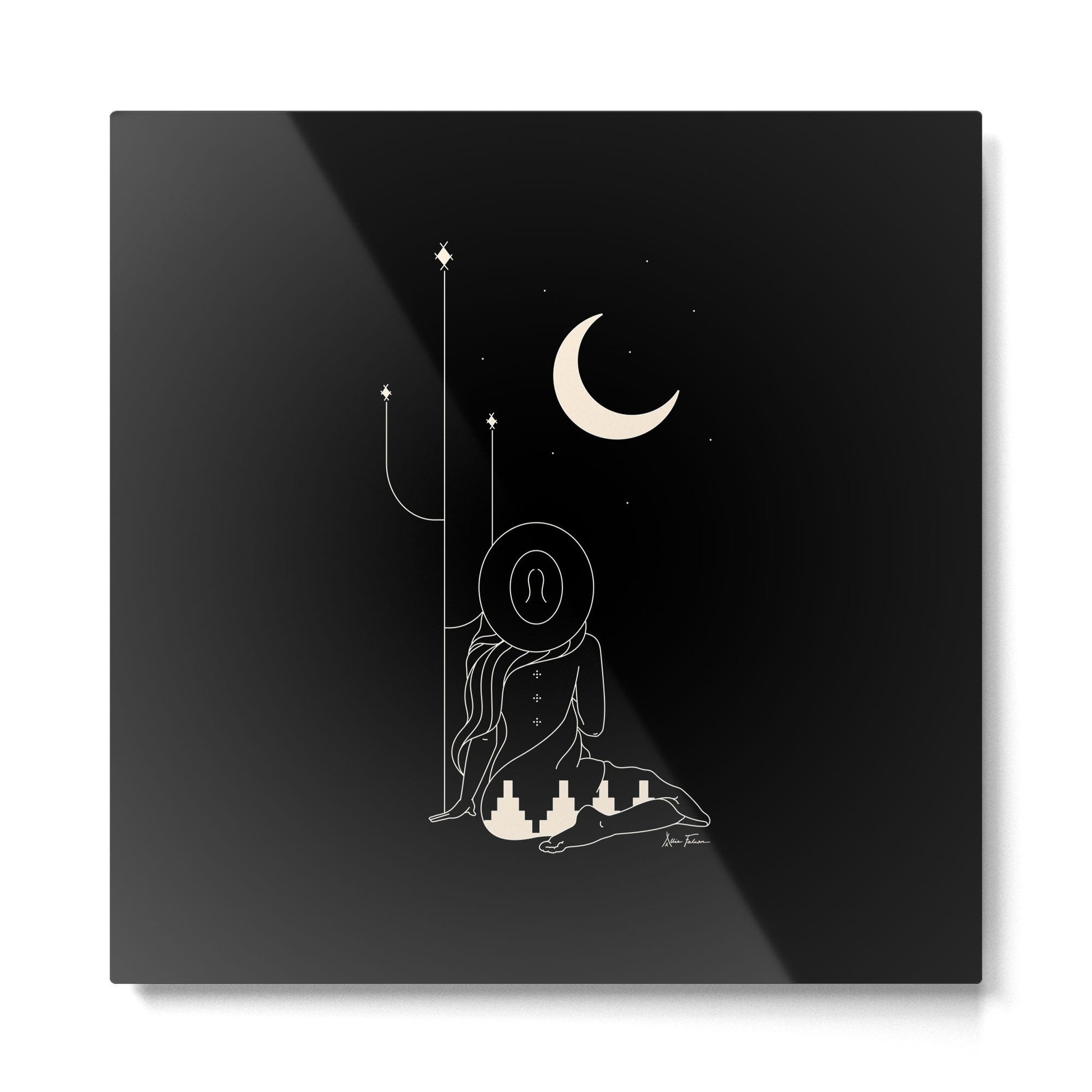 Talking to the Moon - Black and White Metal Print | TeksDecor