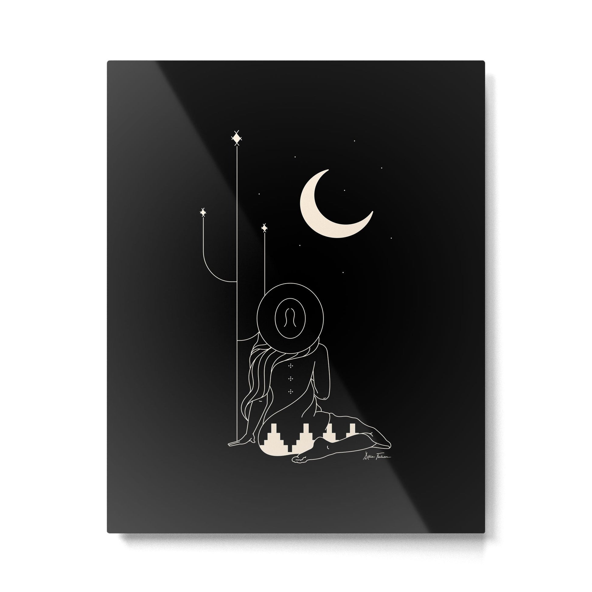Talking to the Moon - Black and White Metal Print | TeksDecor