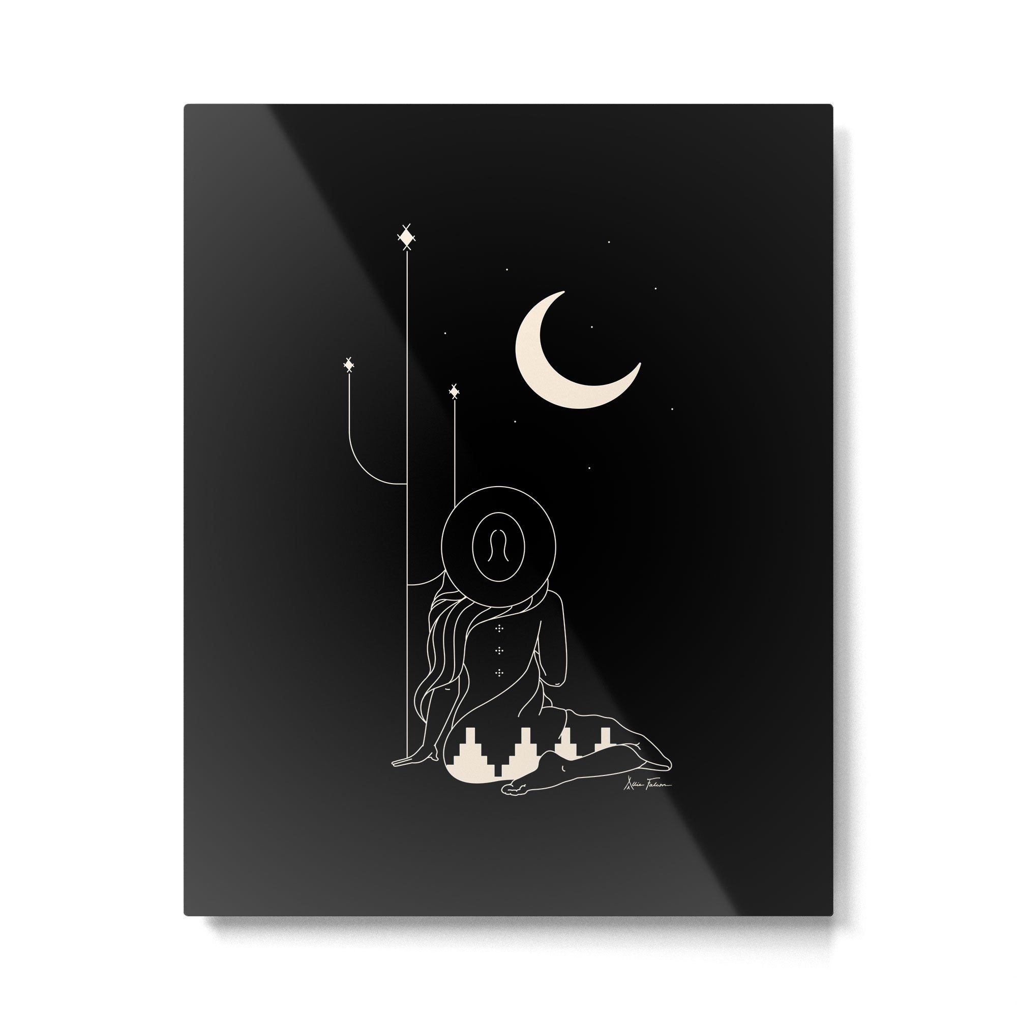 Talking to the Moon - Black and White Metal Print | TeksDecor