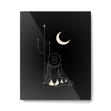 Talking to the Moon - Black and White Metal Print | TeksDecor
