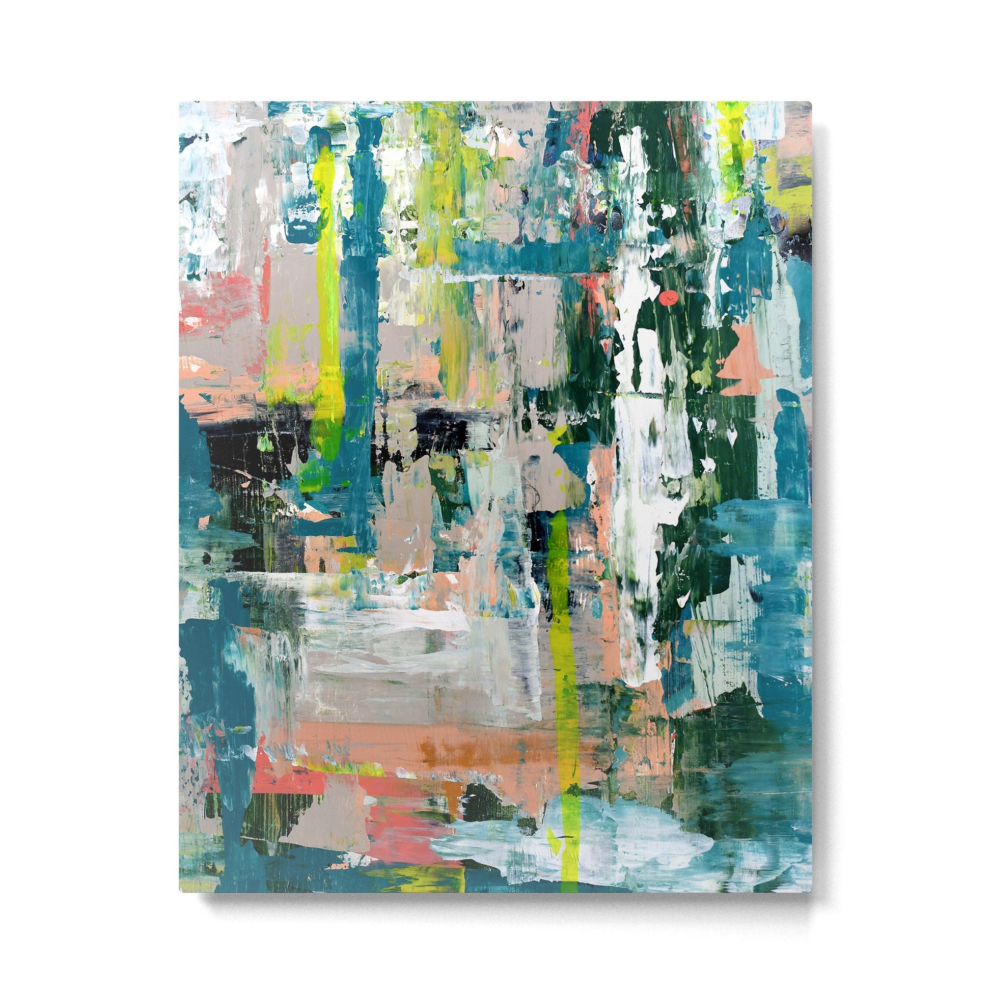 Imagine: A bright abstract painting in green, pink, and neon yellow by Alyssa Hamilton Art Metal Print | TeksDecor