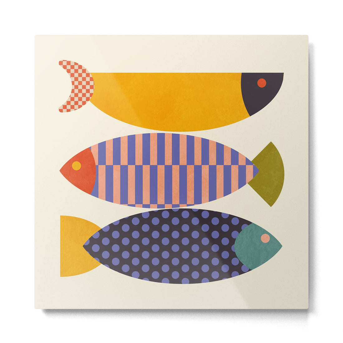 mid century abstract fishes Metal Print | TeksDecor