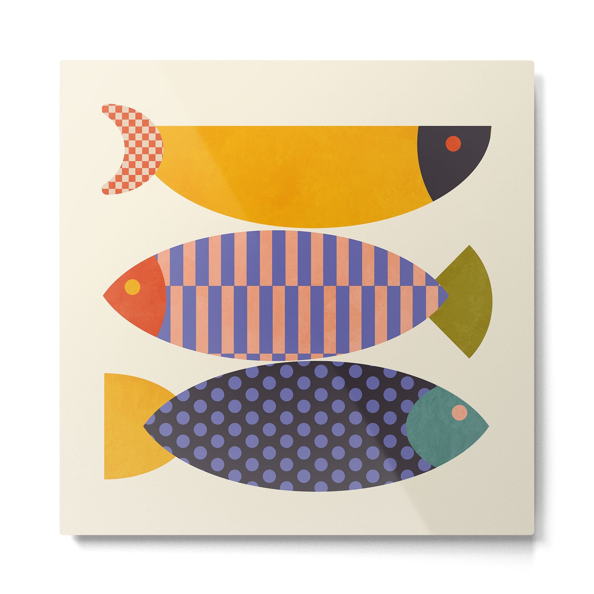 mid century abstract fishes Metal Print | TeksDecor