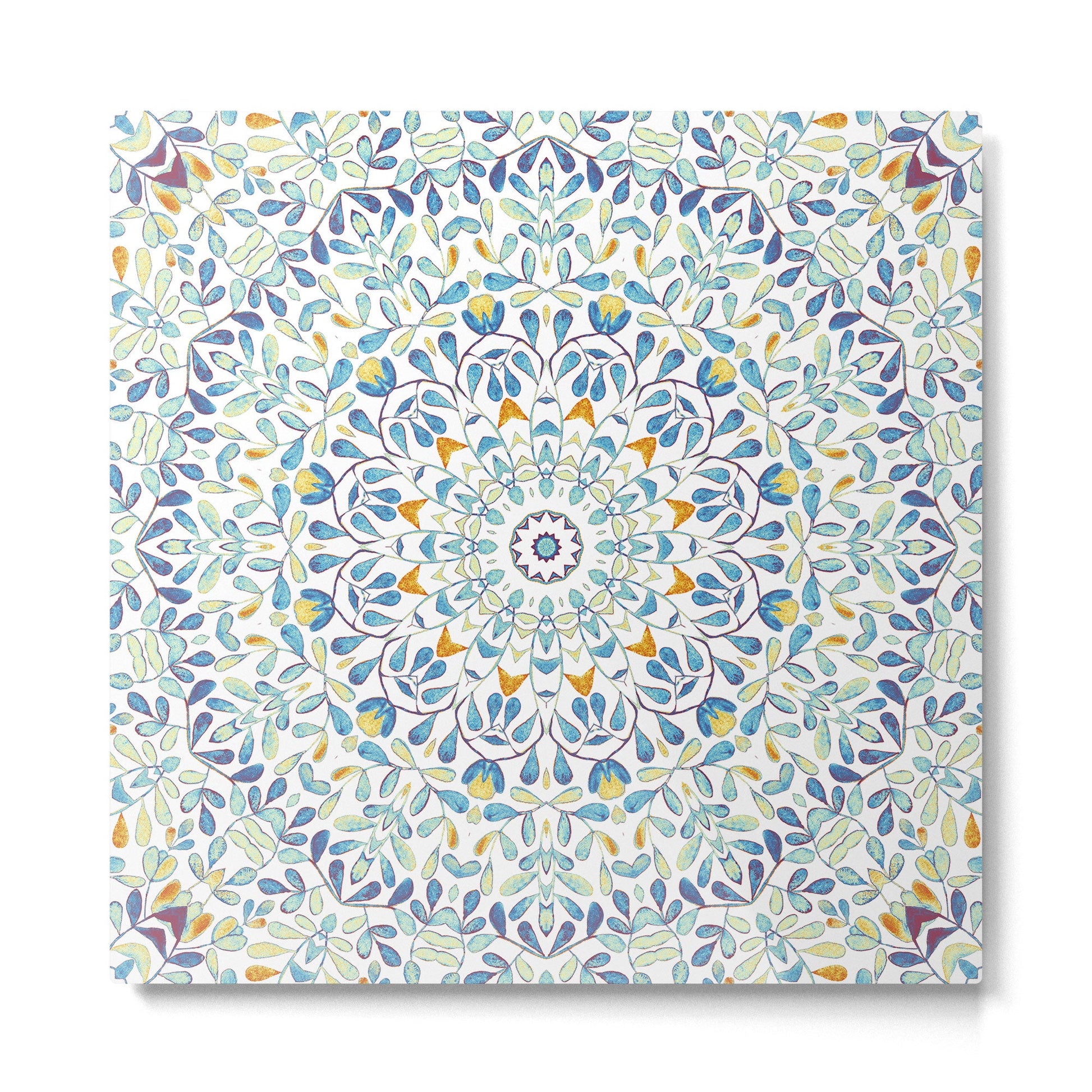 Beautiful Mint Green & White Moroccan Mandala Art Metal Print | TeksDecor