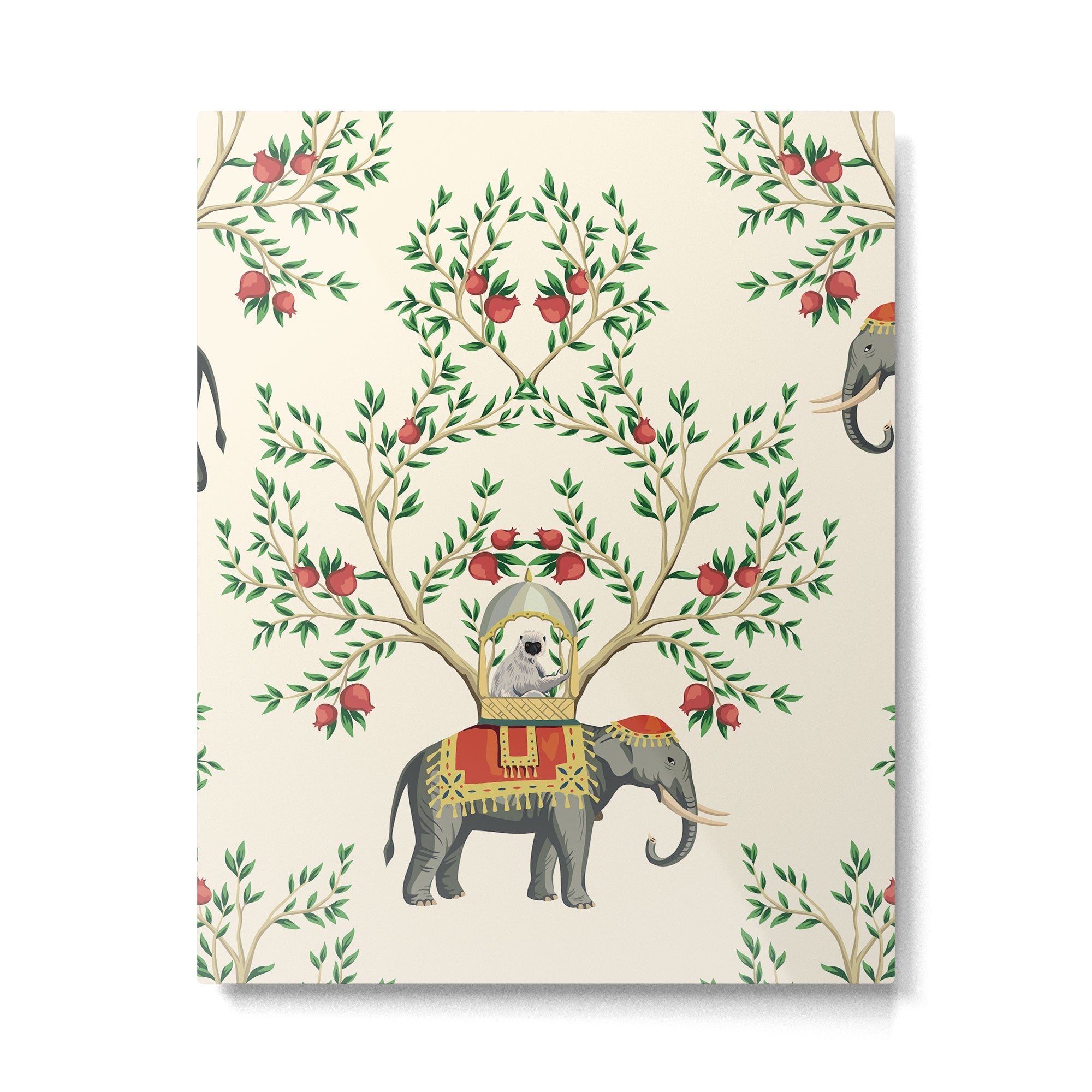 Chinoiserie Indian Elephant & Monkey Exotic Floral Metal Print | TeksDecor