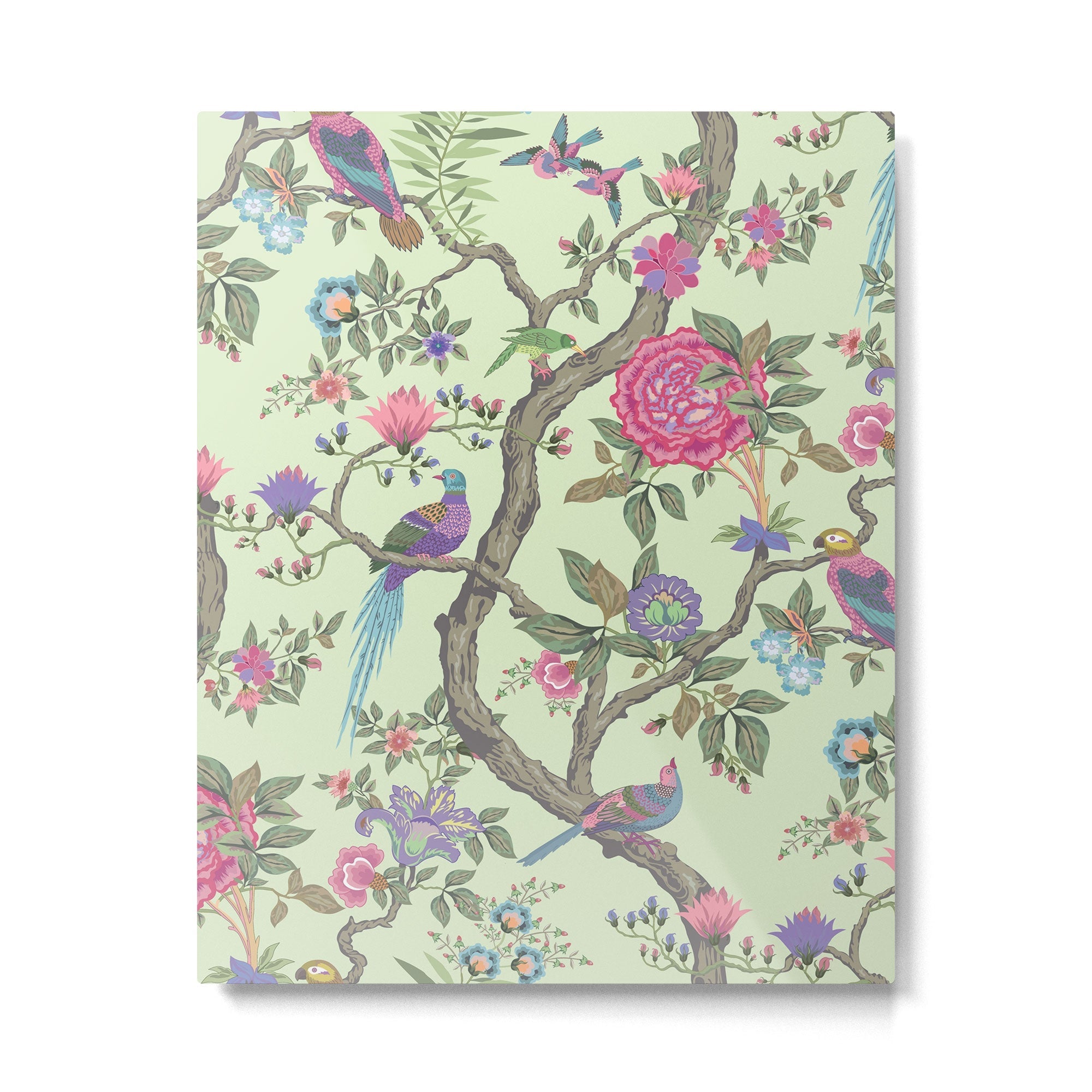 Chinoiserie Mint Green Pastel Fresco Floral Garden Birds Oriental Botanical Metal Print | TeksDecor