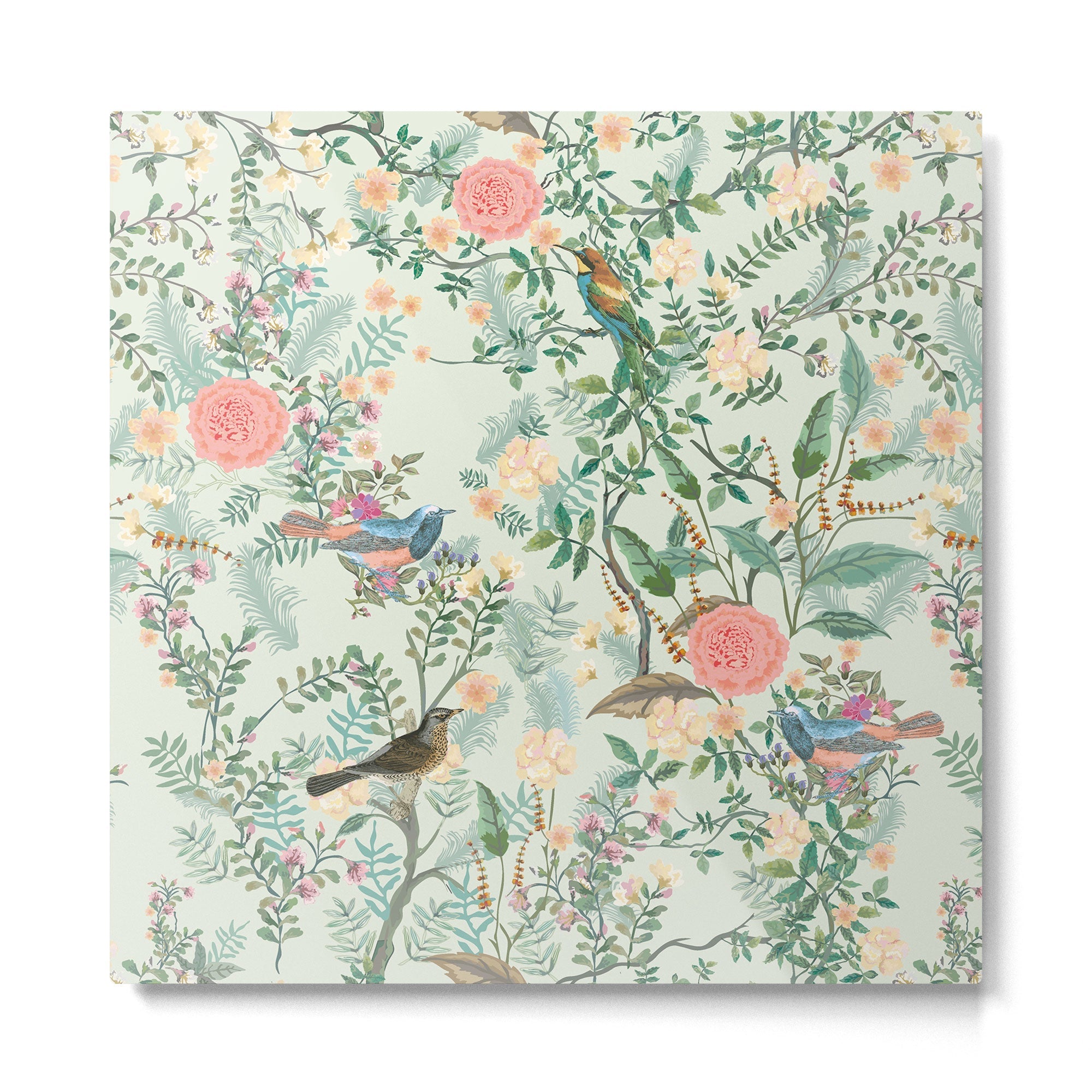 Chinoiserie Mint Green Pink Fresco Floral Garden Oriental Botanical  Metal Print | TeksDecor
