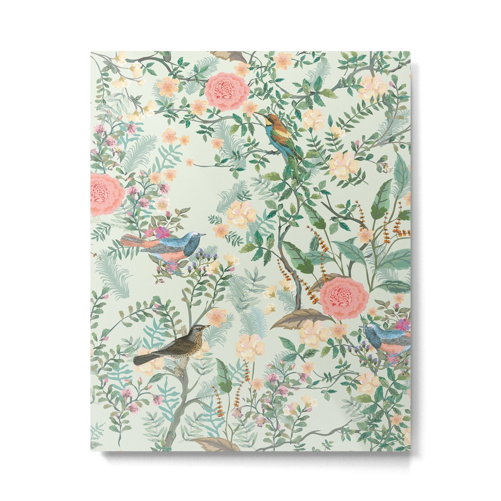 Chinoiserie Mint Green Pink Fresco Floral Garden Oriental Botanical  Metal Print | TeksDecor