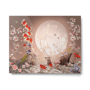 Chinoiserie Moonlight Sakura Garden Metal Print | TeksDecor