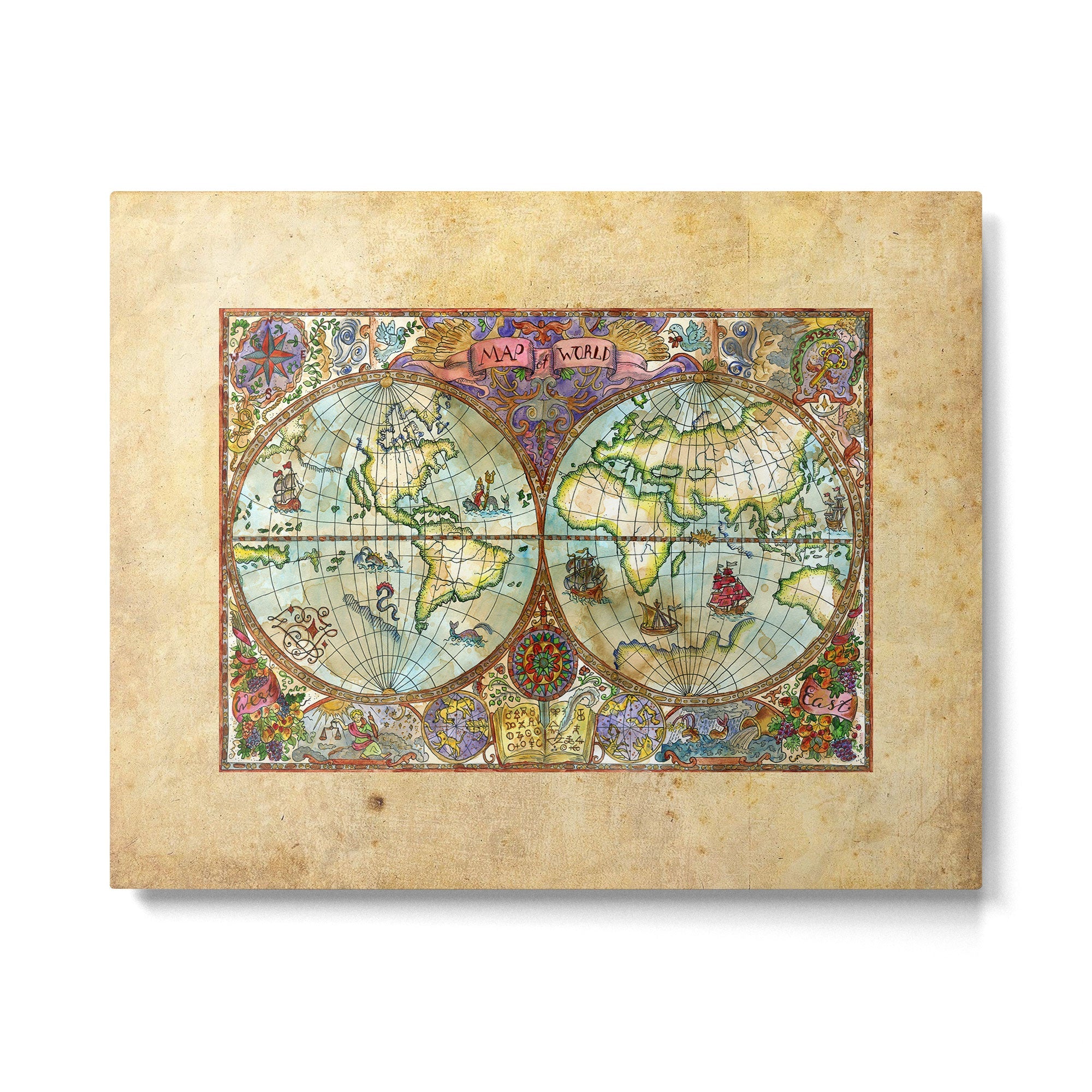 Magical Antique World Map  Metal Print | TeksDecor