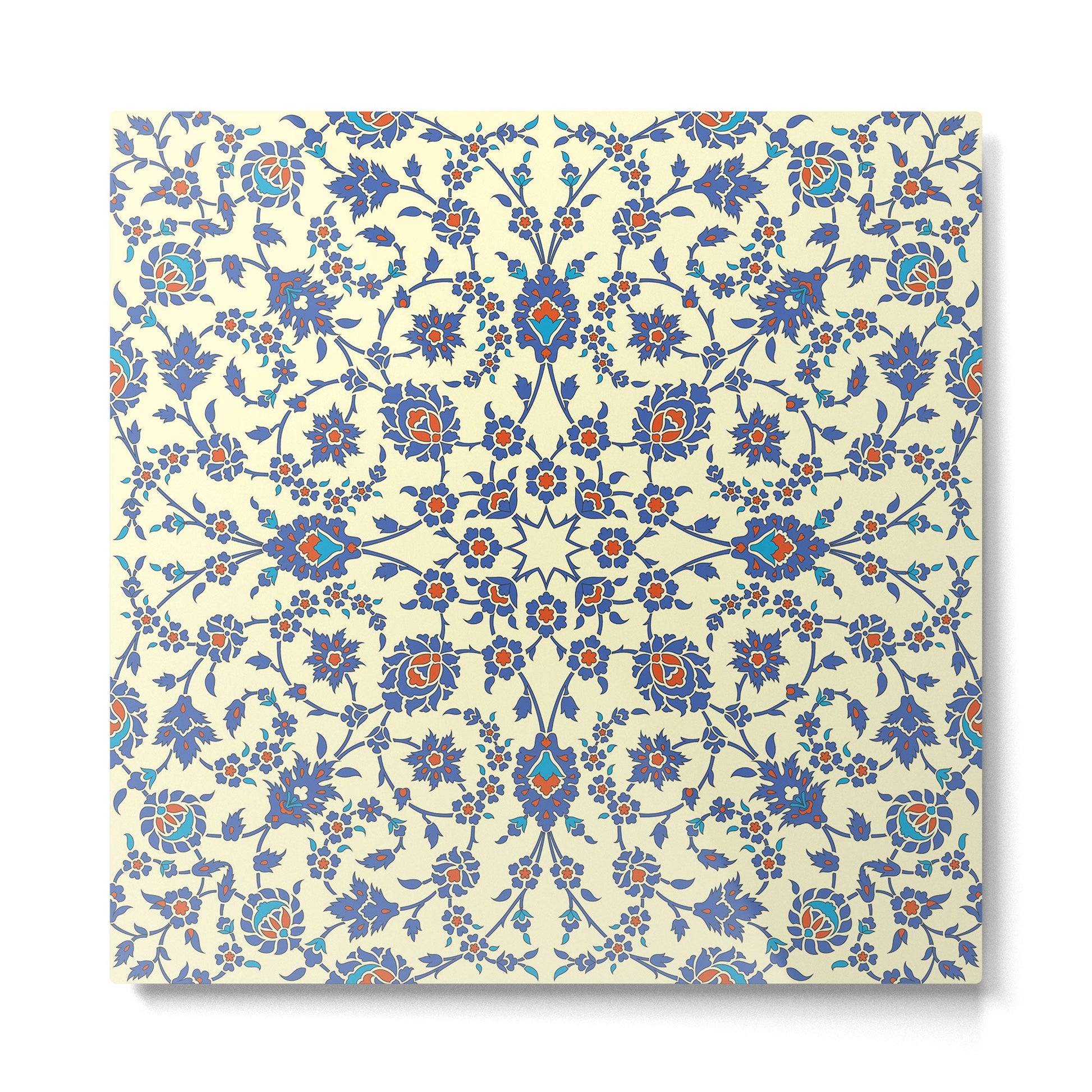 Ottoman Arabesque Floral Pattern Lemon Blue Turquoise & Red Metal Print | TeksDecor