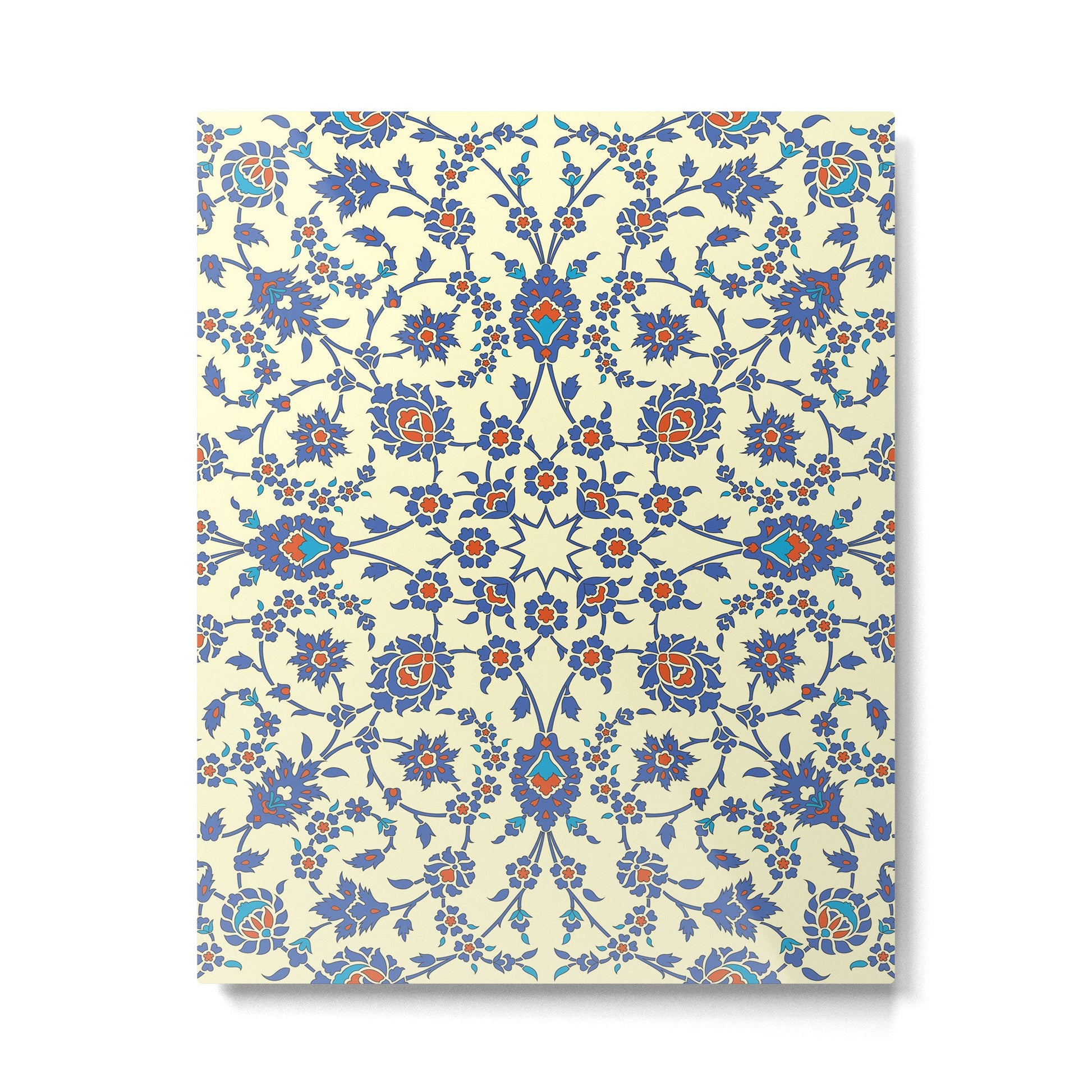 Ottoman Arabesque Floral Pattern Lemon Blue Turquoise & Red Metal Print | TeksDecor