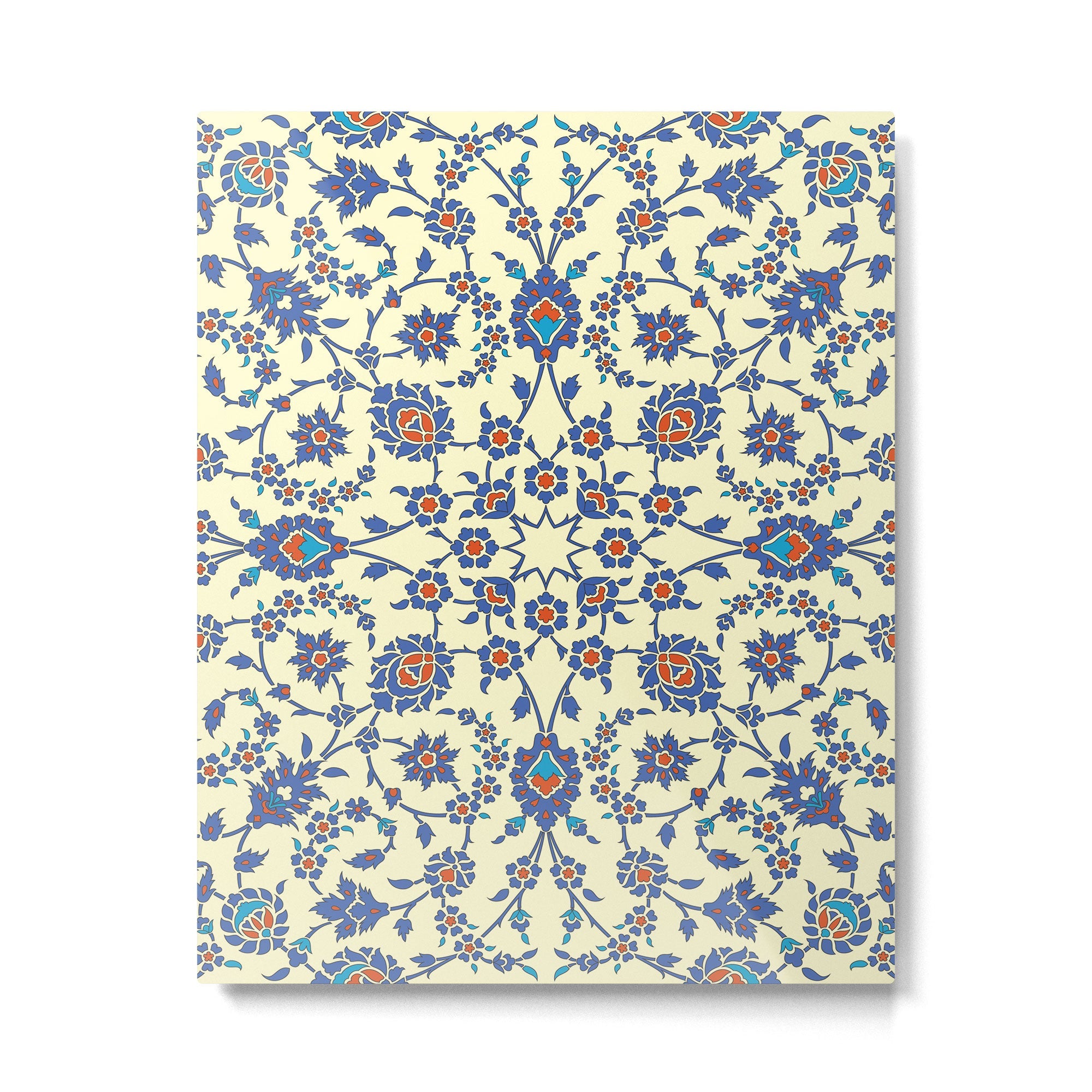 Ottoman Arabesque Floral Pattern Lemon Blue Turquoise & Red Metal Print | TeksDecor