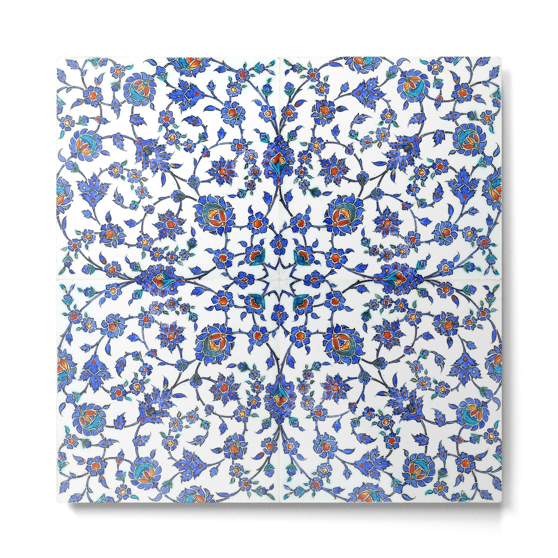 Ottoman Arabesque Iznik Pattern Indigo Blue White & Red Metal Print | TeksDecor