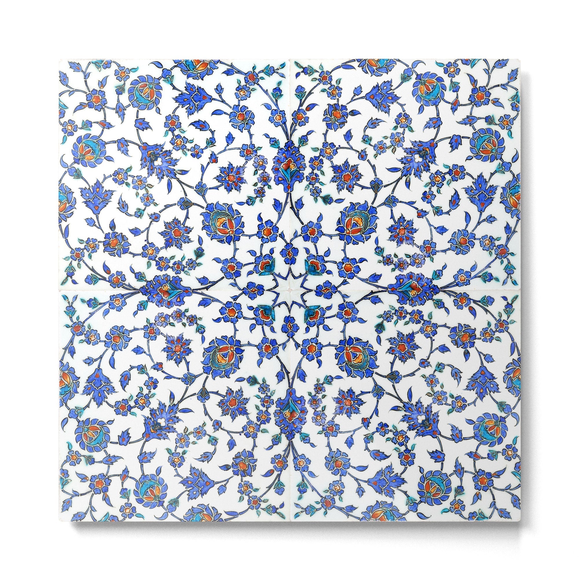 Ottoman Arabesque Iznik Pattern Indigo Blue White & Red Metal Print | TeksDecor