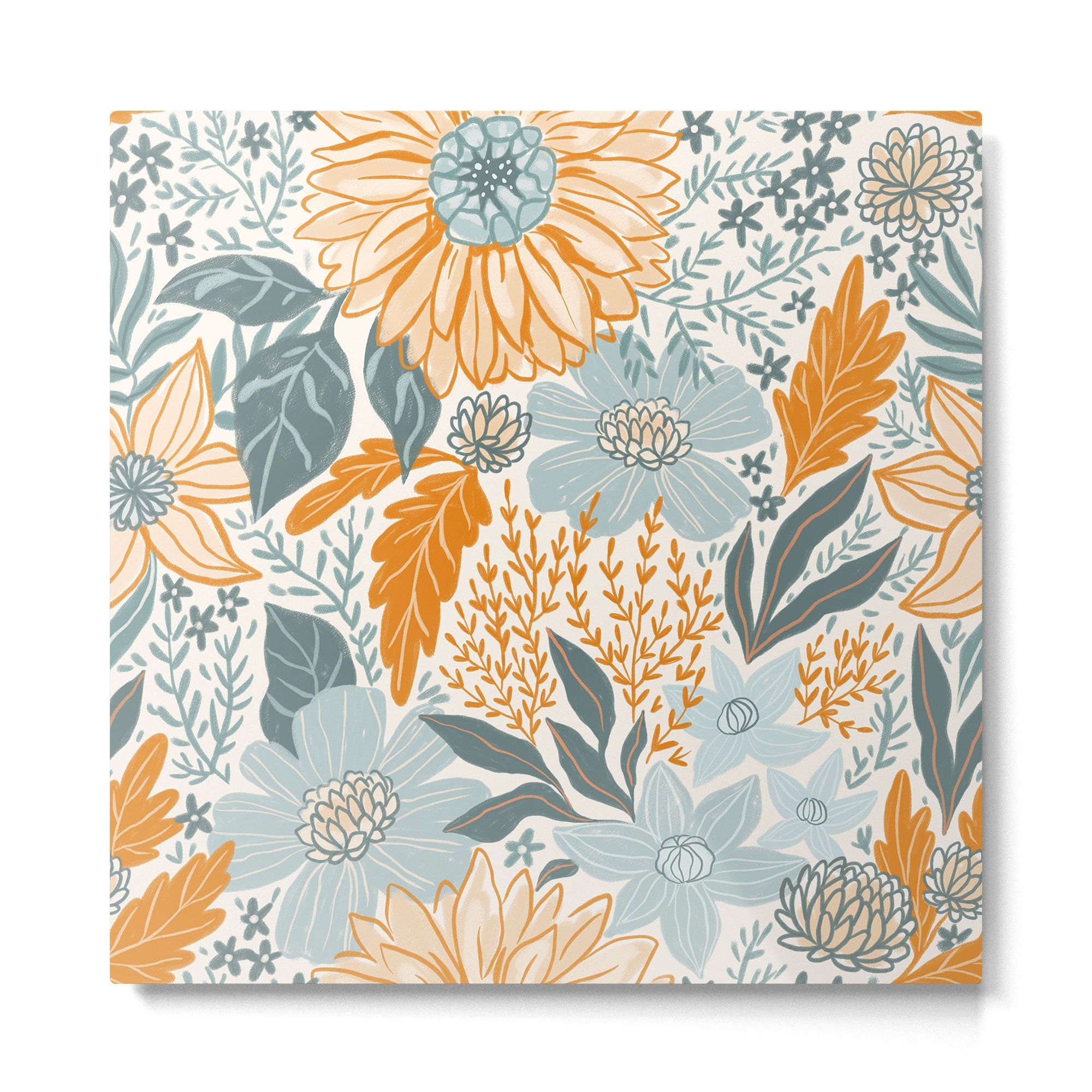 Retro Pastel Gouache Floral Metal Print | TeksDecor