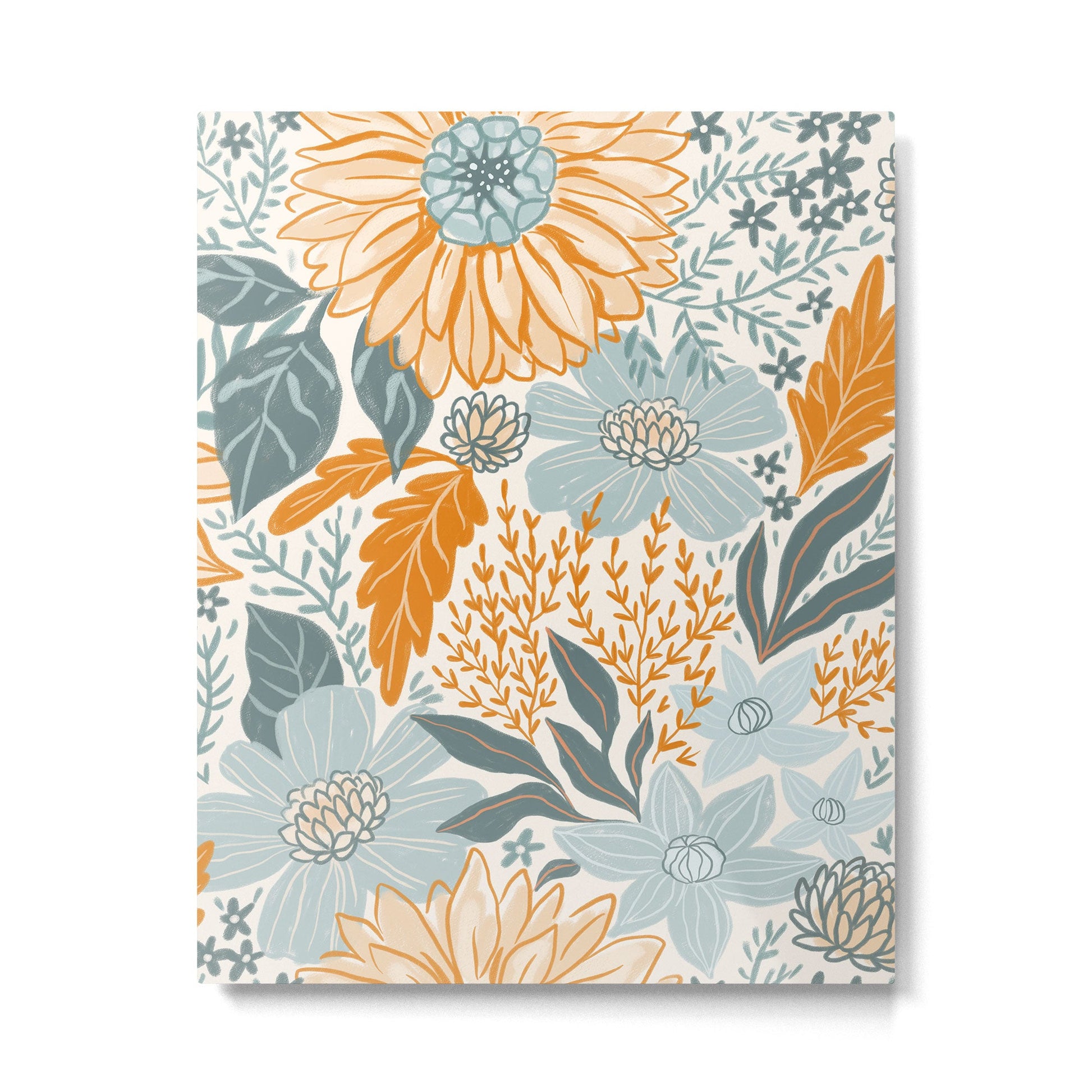 Retro Pastel Gouache Floral Metal Print | TeksDecor