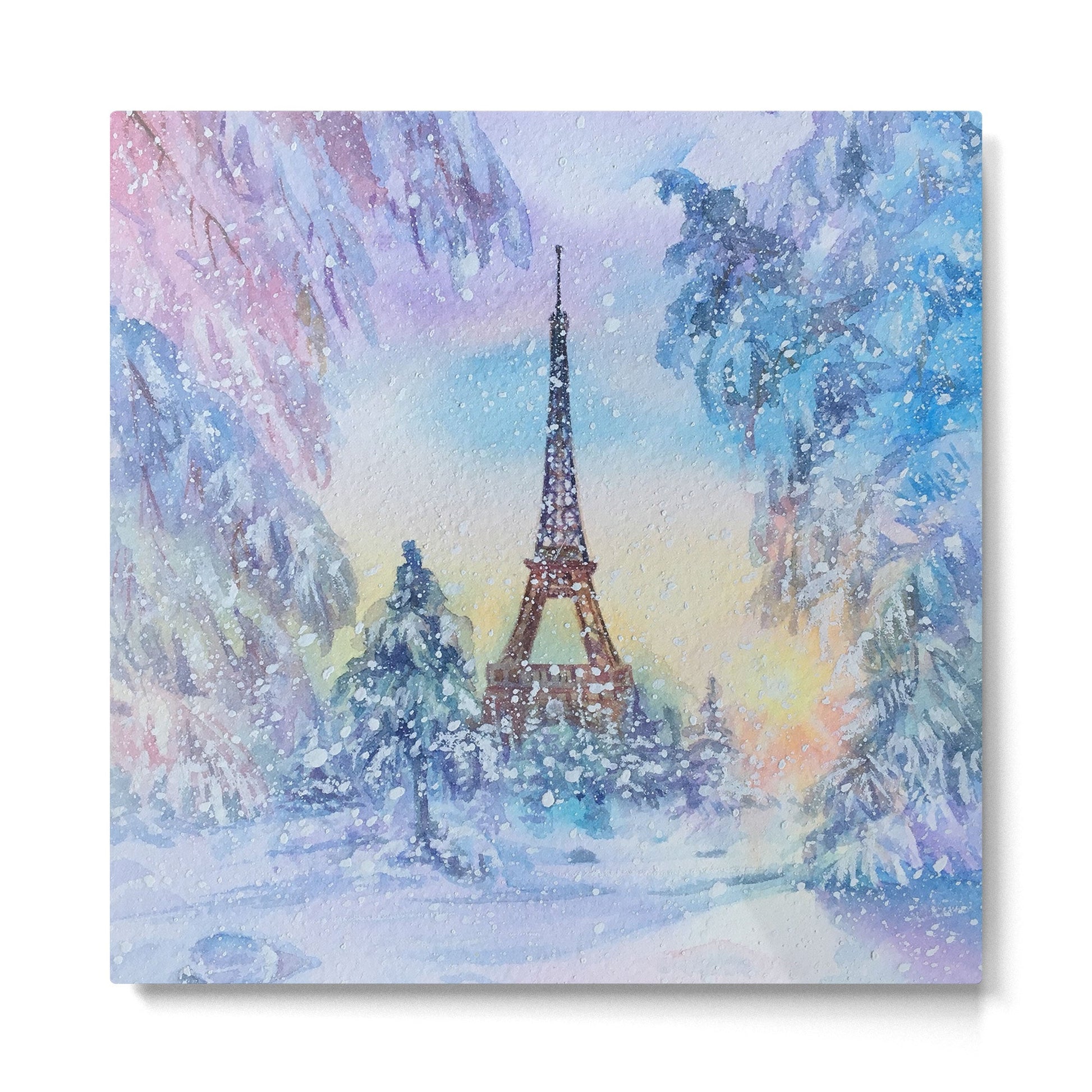 Snowy Parisian Christmas Watercolor Metal Print | TeksDecor