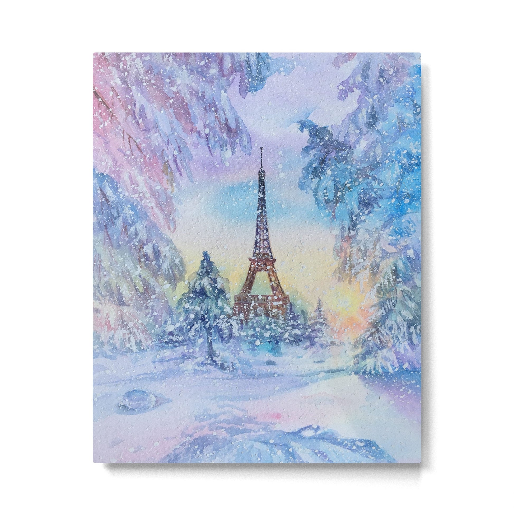 Snowy Parisian Christmas Watercolor Metal Print | TeksDecor