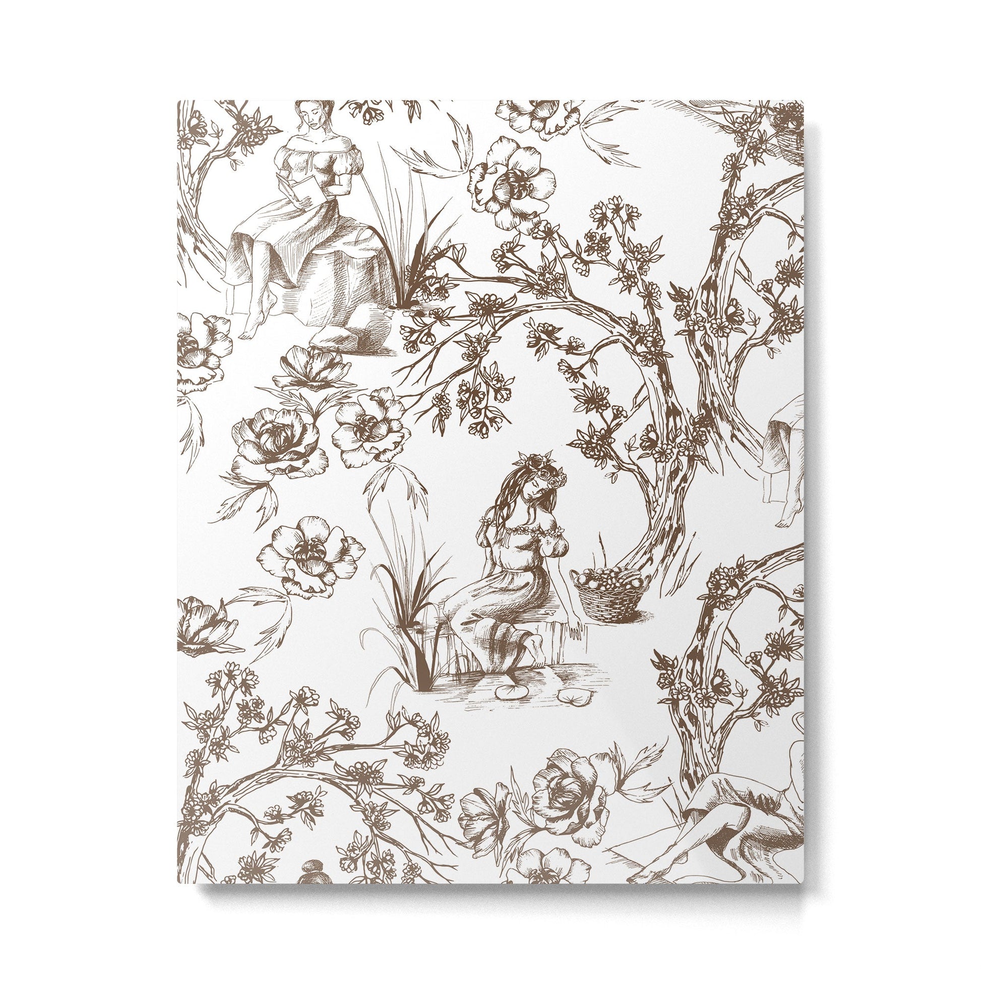 Toile de Jouy Contemporary French Boho Dark Brown & White Metal Print | TeksDecor