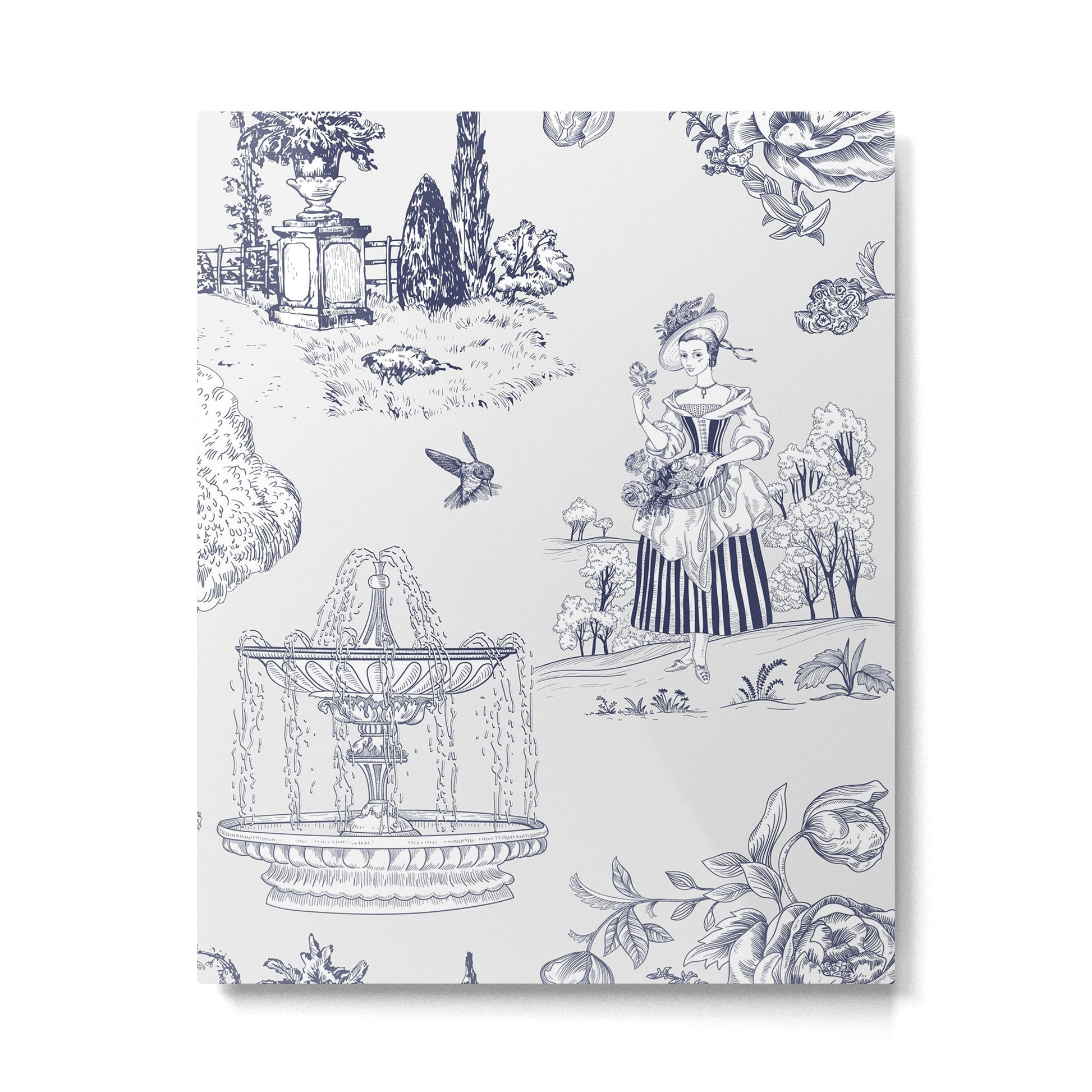 Toile de Jouy Modern Vintage French Lovers Blue & White Art Print Metal Print | TeksDecor