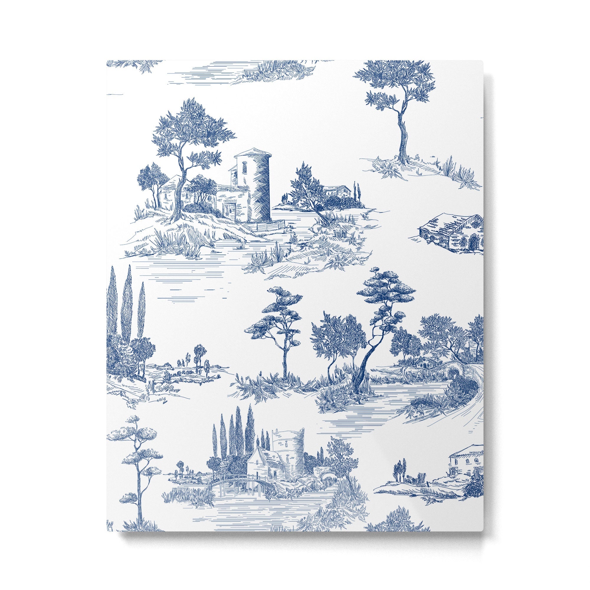 Toile de Jouy Vintage French Navy Blue White Pastoral Pattern Metal Print | TeksDecor