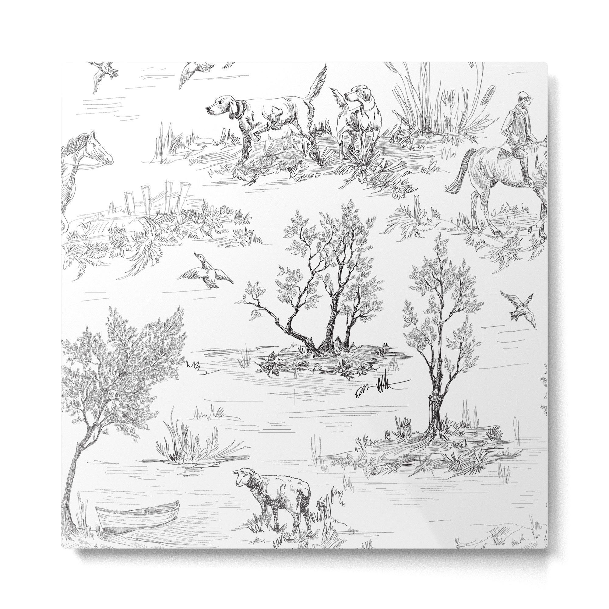 Toile de Jouy Vintage French Black & White Pattern Metal Print | TeksDecor
