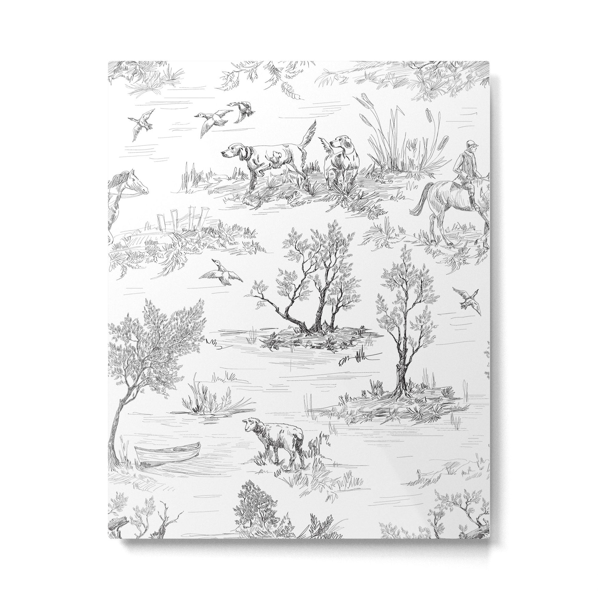 Toile de Jouy Vintage French Black & White Pattern Metal Print | TeksDecor