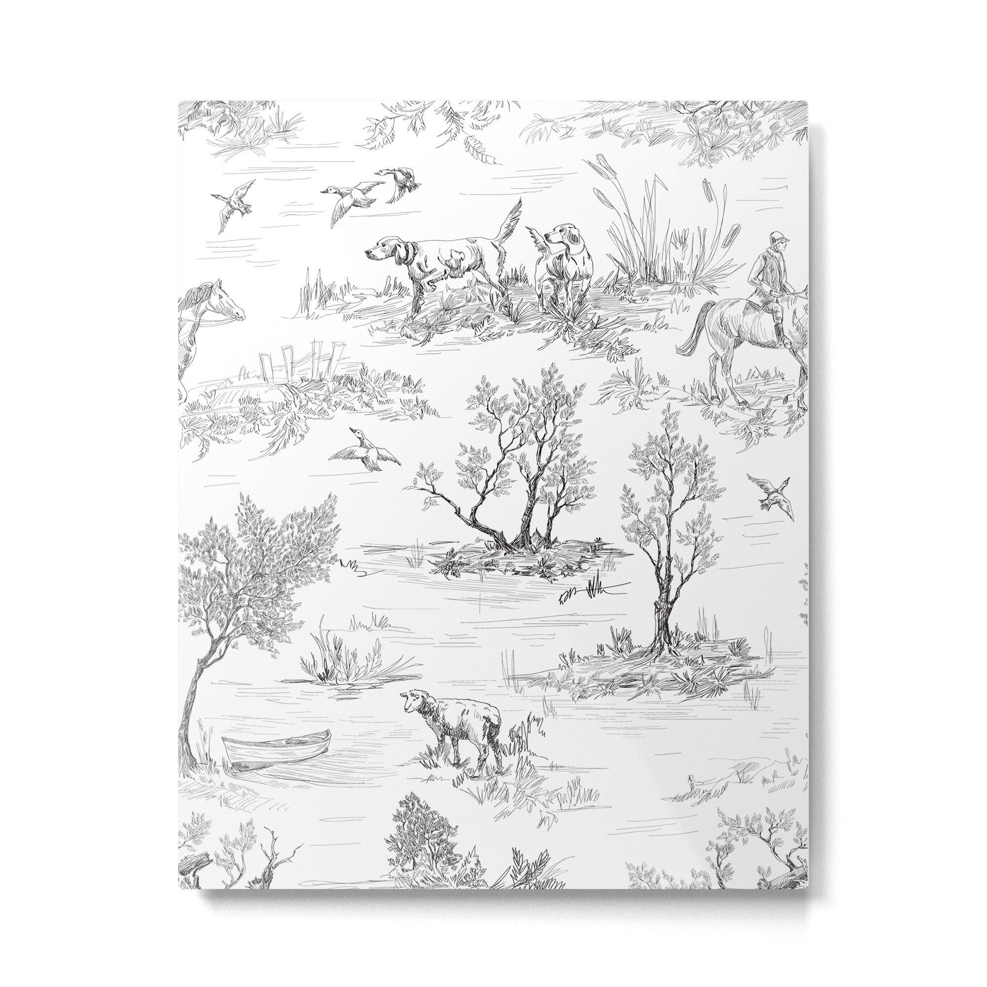 Toile de Jouy Vintage French Black & White Pattern Metal Print | TeksDecor