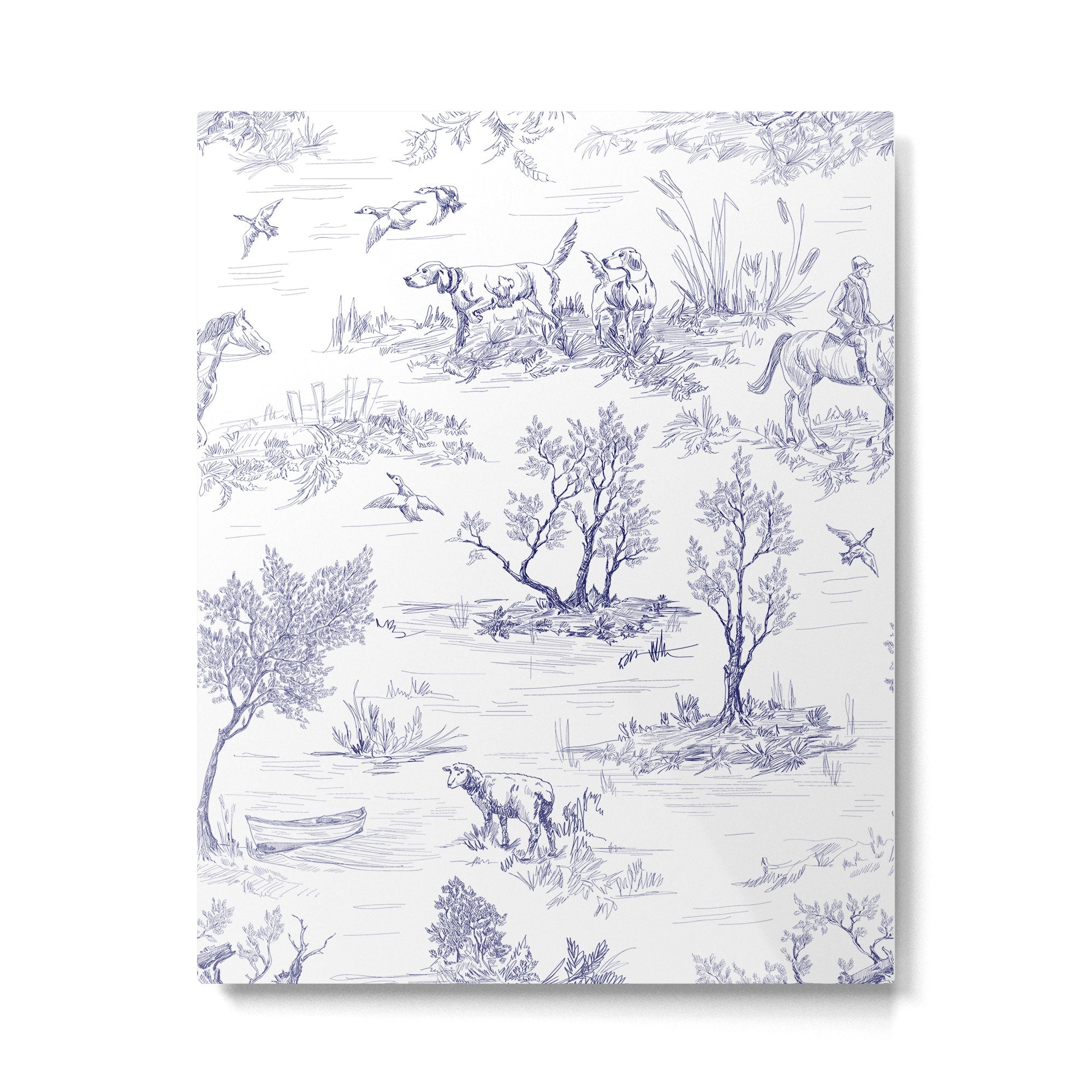 Toile de Jouy Vintage French Navy Blue White Pattern Metal Print | TeksDecor