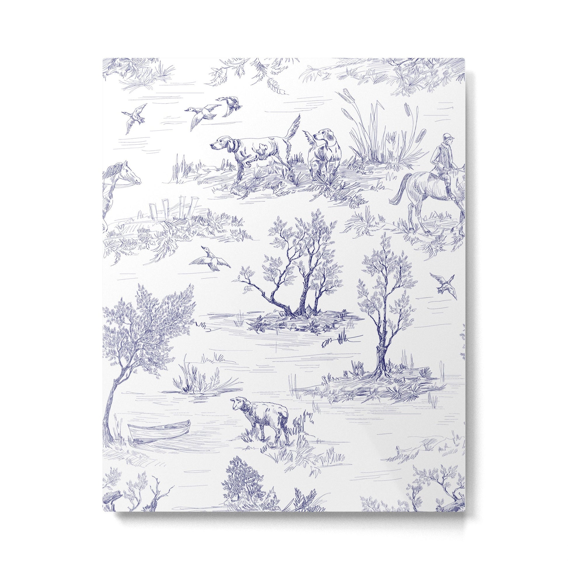 Toile de Jouy Vintage French Navy Blue White Pattern Metal Print | TeksDecor
