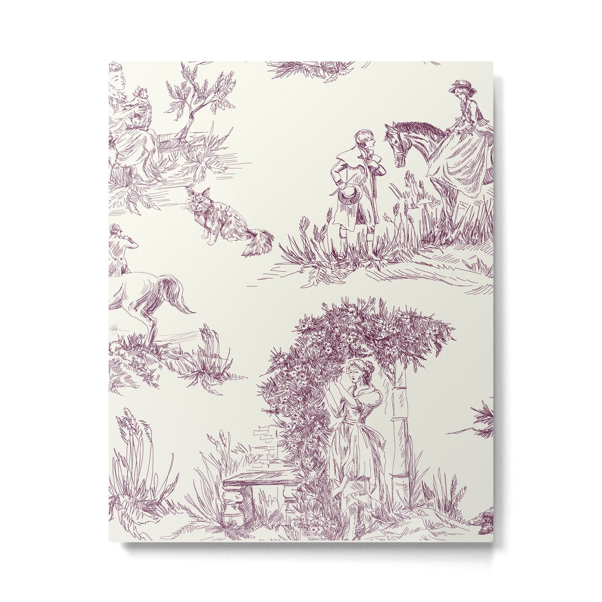 Toile de Jouy Vintage French Plum Cream Pastoral Pattern Metal Print | TeksDecor