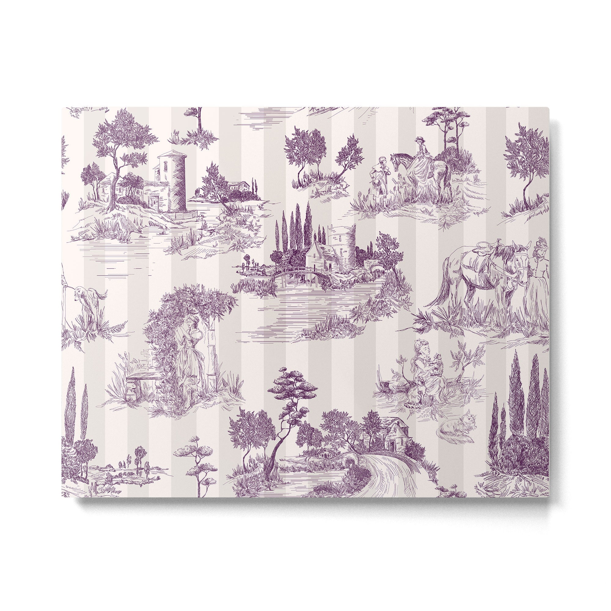 Toile de Jouy Vintage French Plum Striped Pastoral Pattern Metal Print | TeksDecor