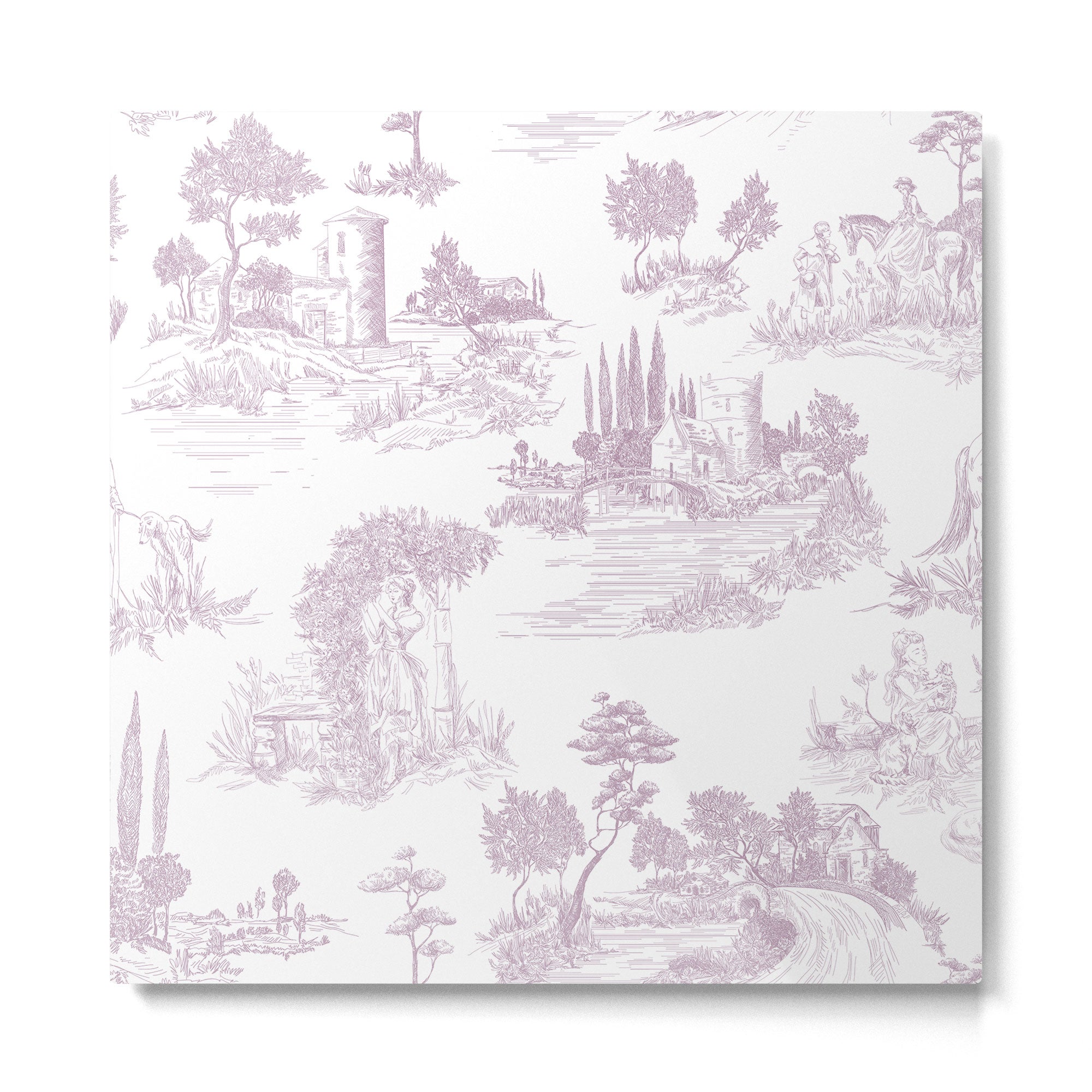 Toile de Jouy Vintage French Soft Lilac Blush Pastoral Pattern Metal Print | TeksDecor