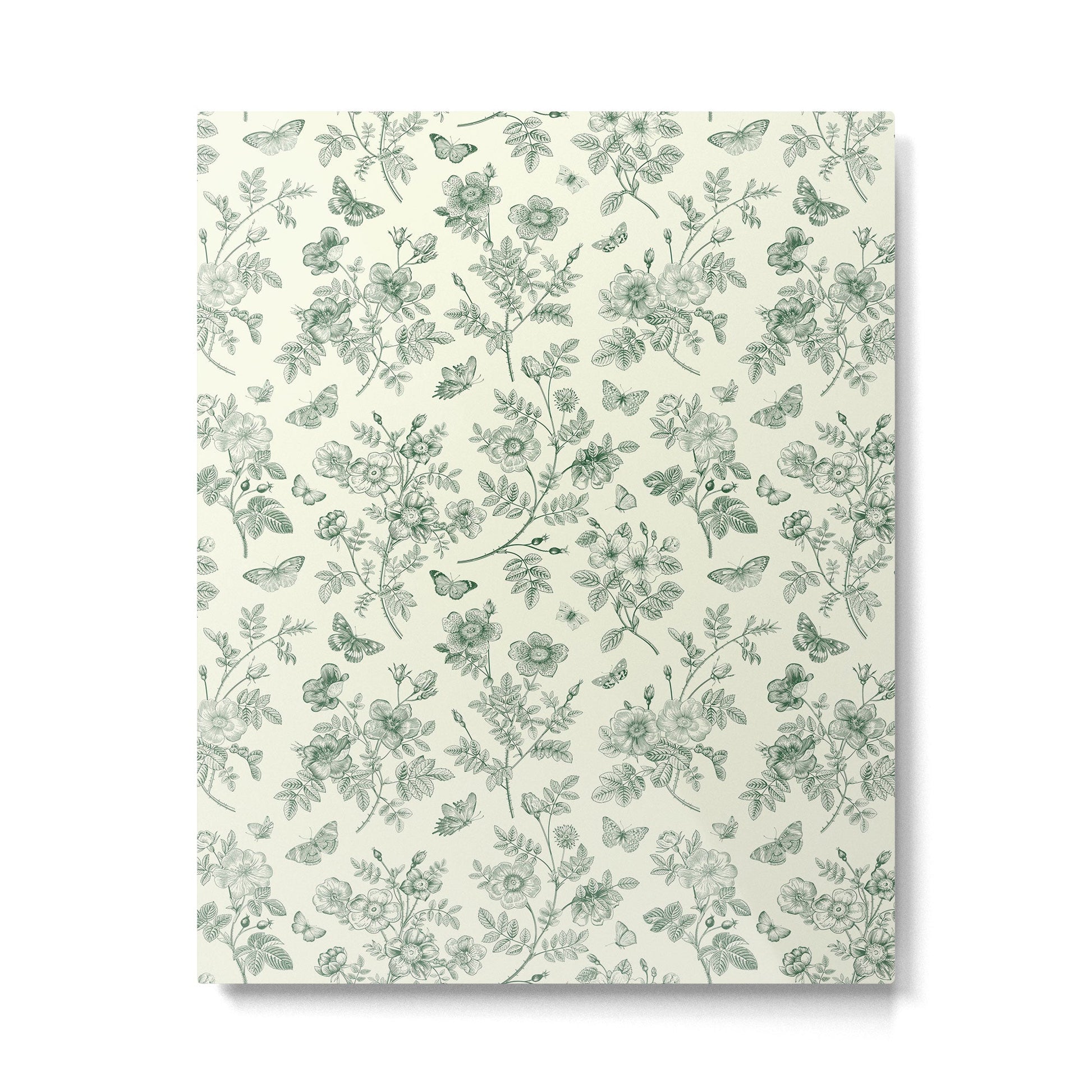 Toile de Jouy Wild Roses & Butterflies Forest Green Floral Metal Print | TeksDecor