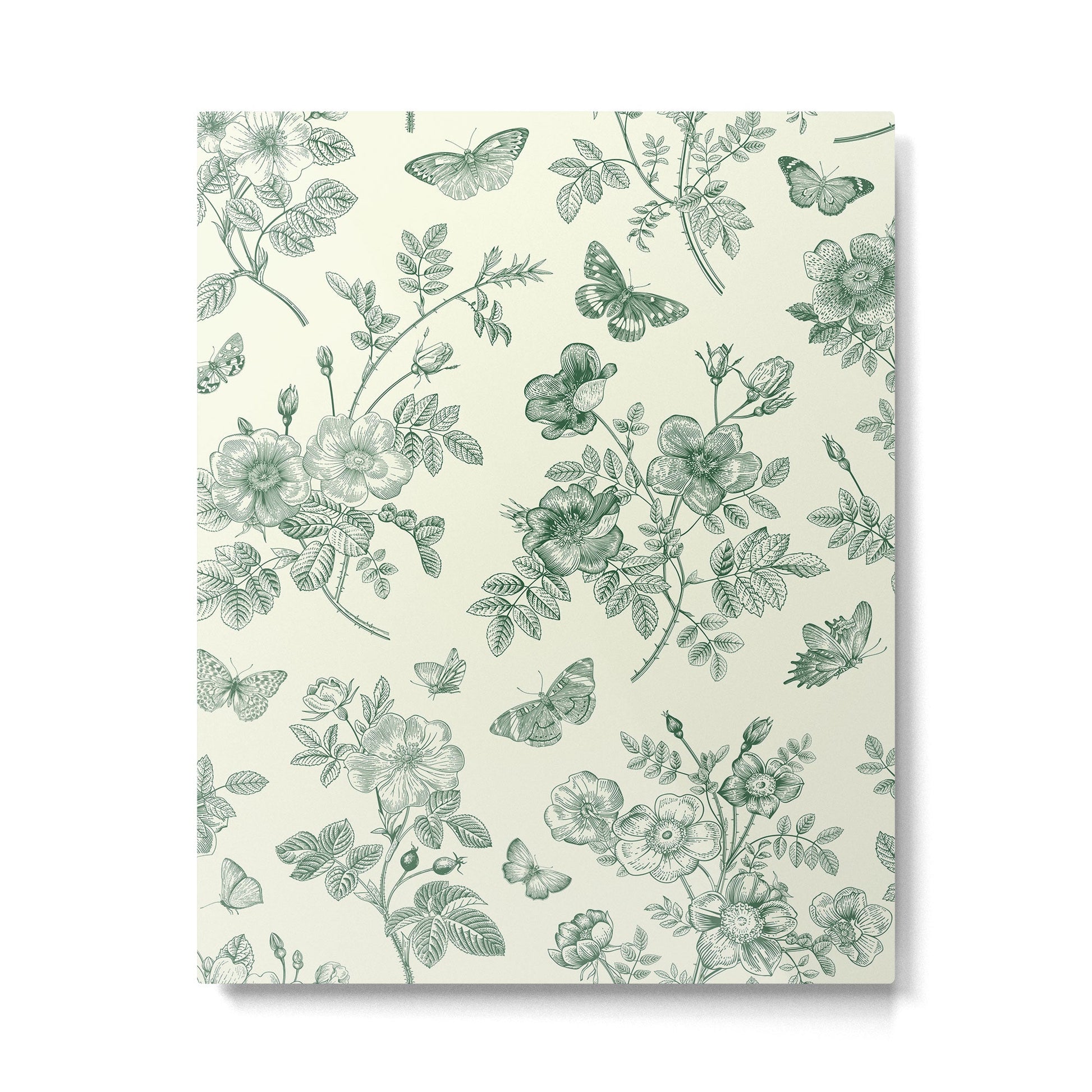 Toile de Jouy Wild Roses Forest Green Floral Metal Print | TeksDecor