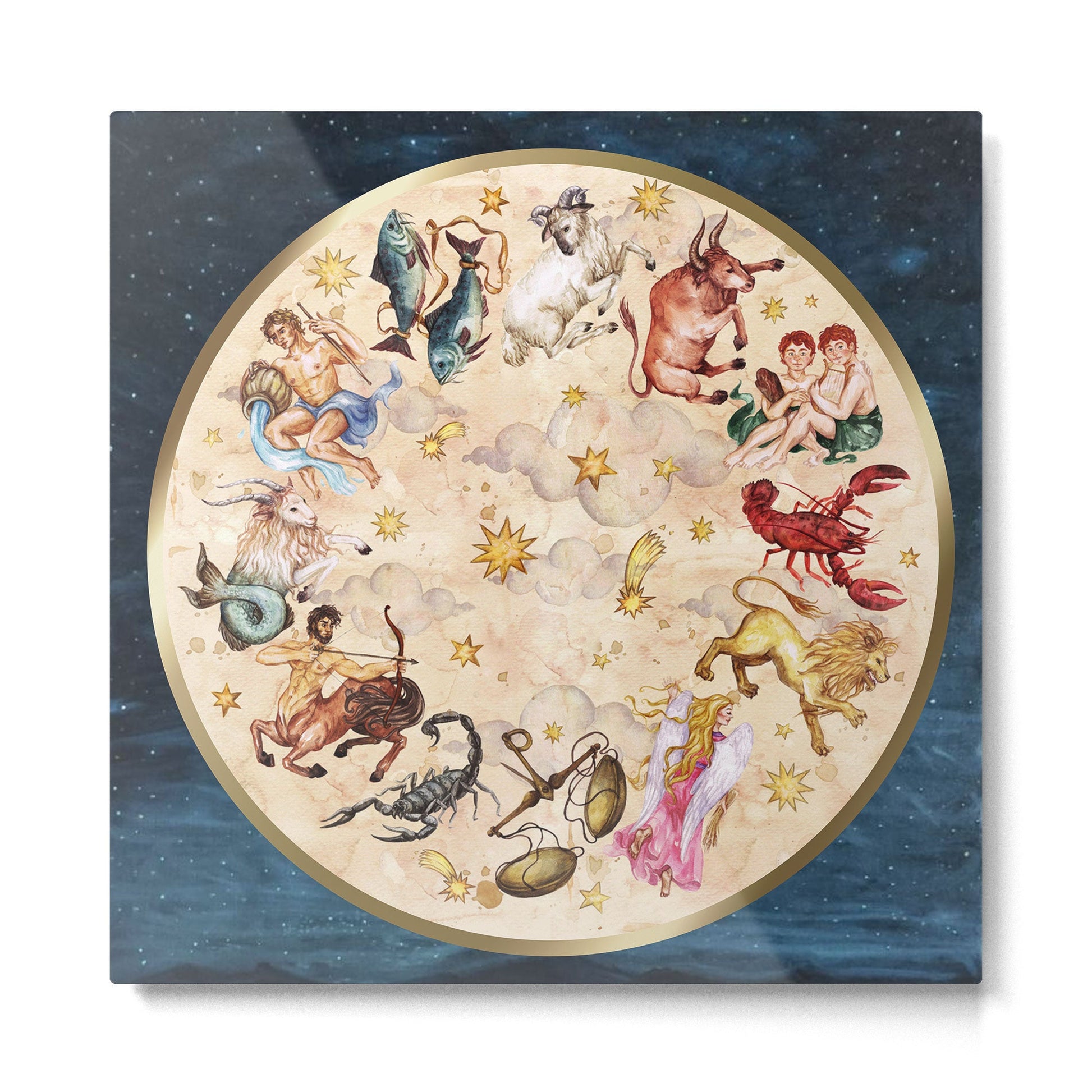 Vintage Astrology Zodiac Wheel Metal Print | TeksDecor